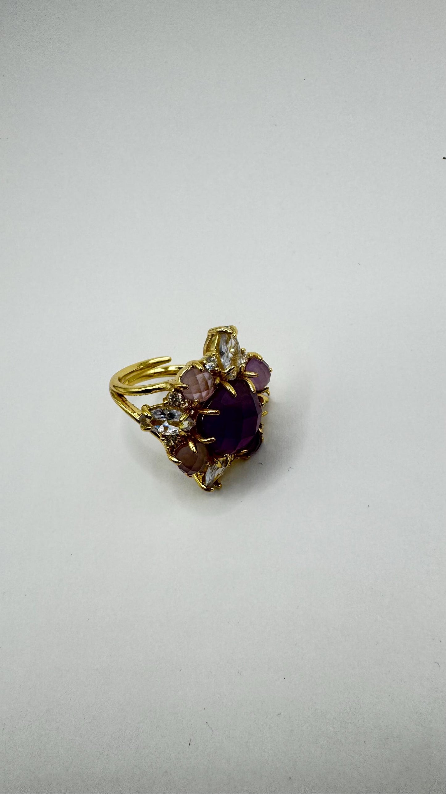 Vintage Boho Purple Amethyst gold chunky Cocktail adjustable ring
