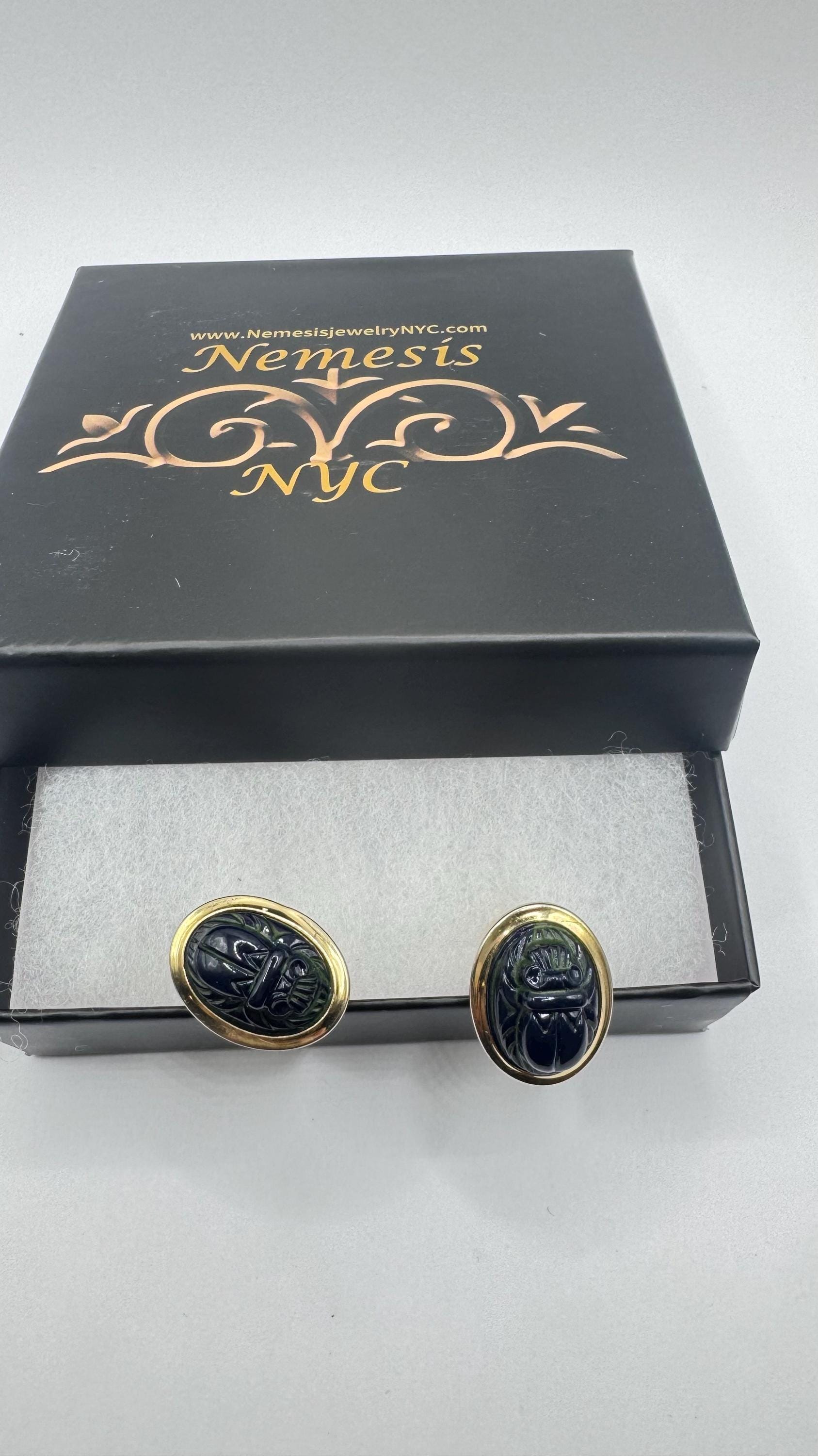 Vintage Green Scarab Cuff Links