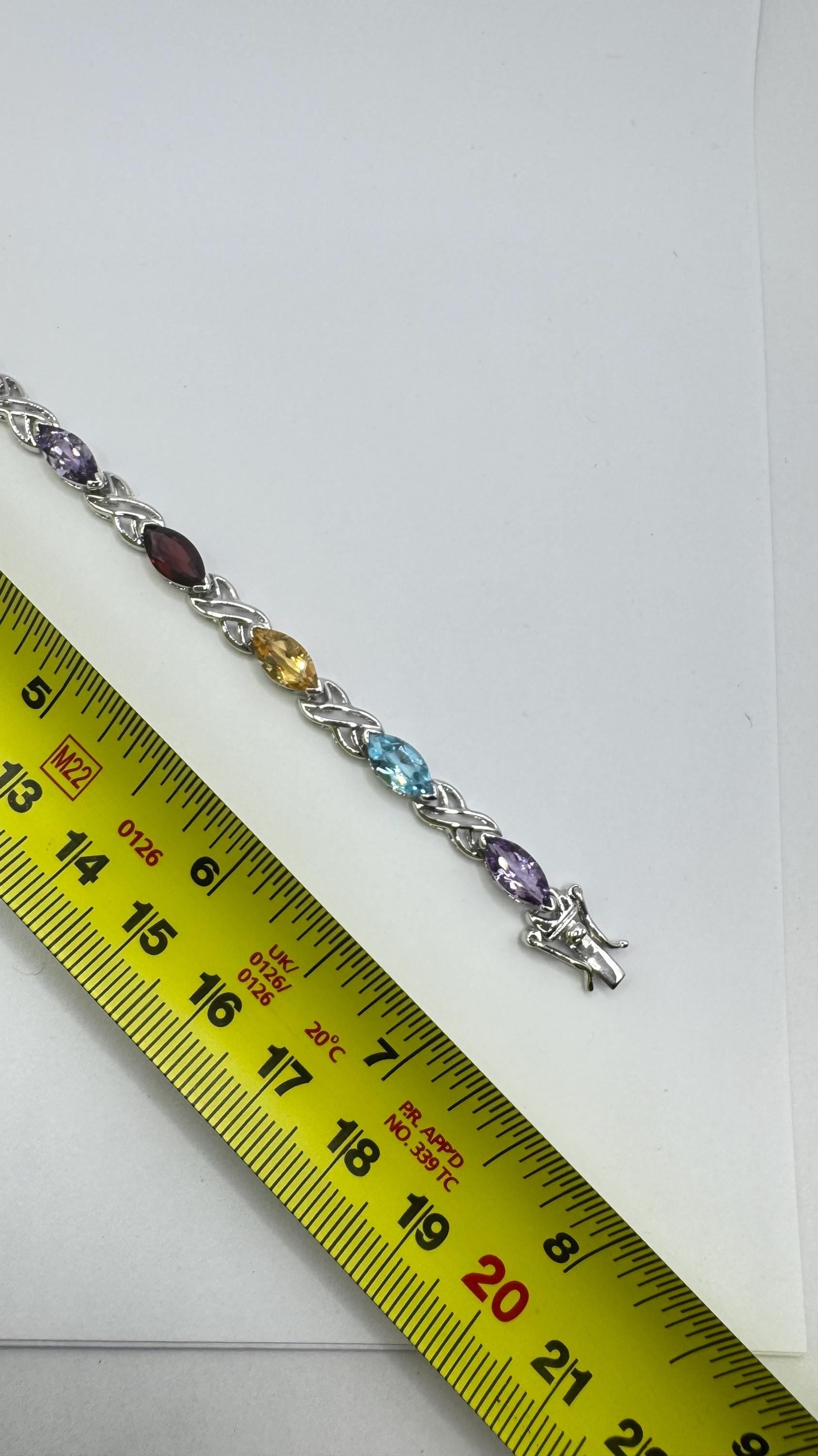 Handmade Garnet Amethyst Citrine Peridot in 925 Sterling Silver Tennis Bracelet