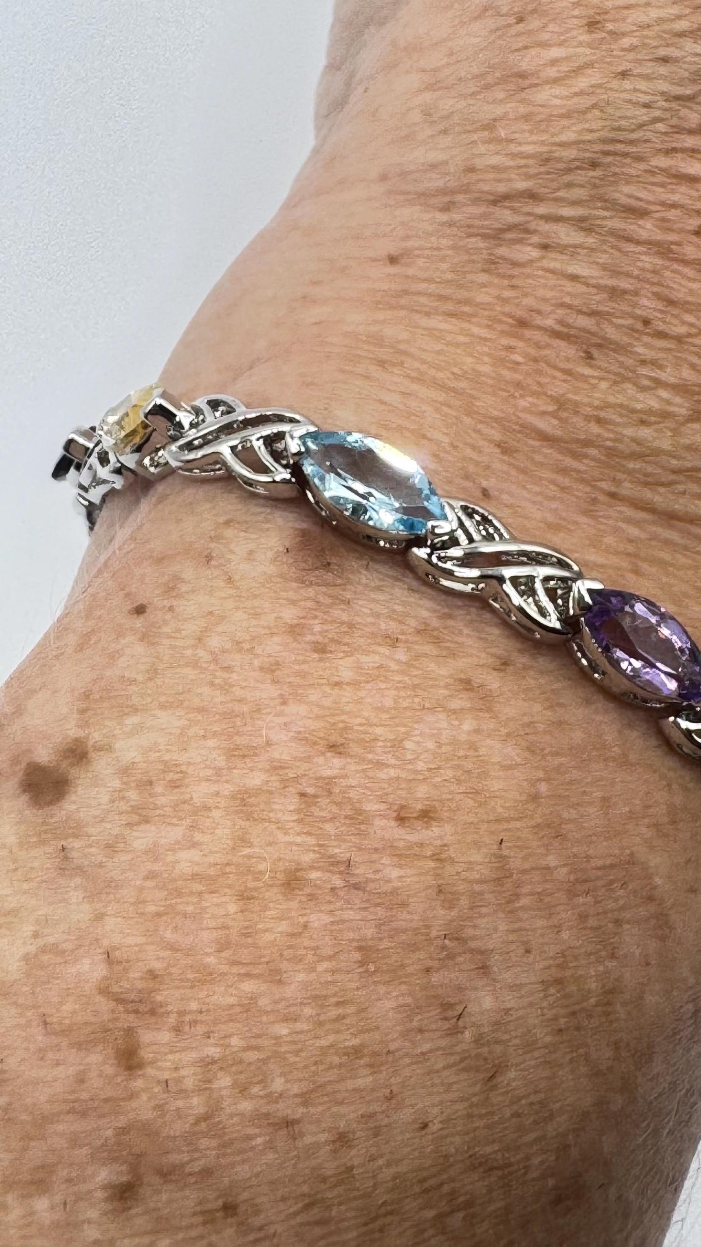 Handmade Garnet Amethyst Citrine Peridot in 925 Sterling Silver Tennis Bracelet