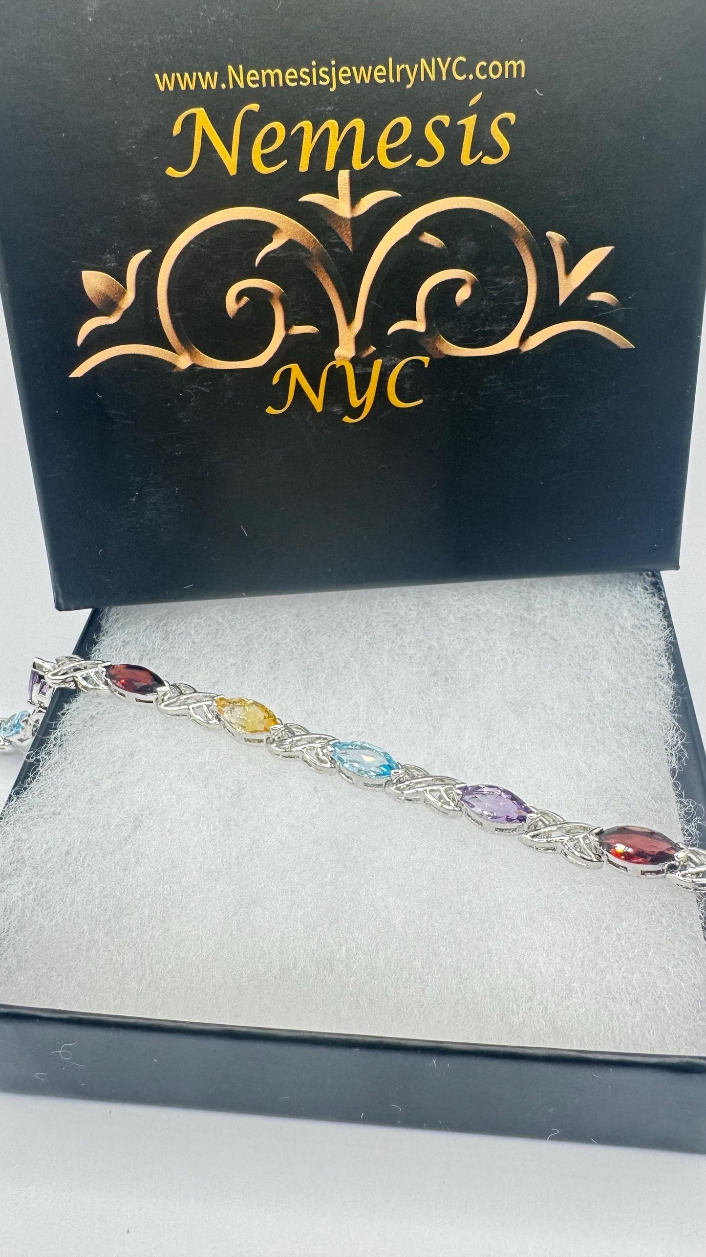 Handmade Garnet Amethyst Citrine Peridot in 925 Sterling Silver Tennis Bracelet