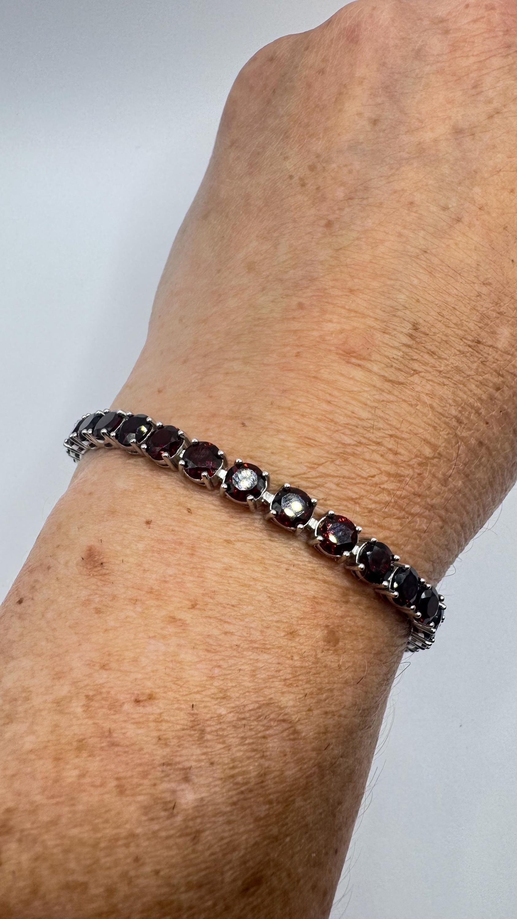 Vintage Bohemian Red Garnet Bracelet 925 Sterling Silver