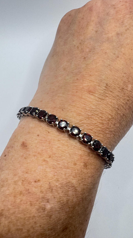 Vintage Bohemian Red Garnet Bracelet 925 Sterling Silver