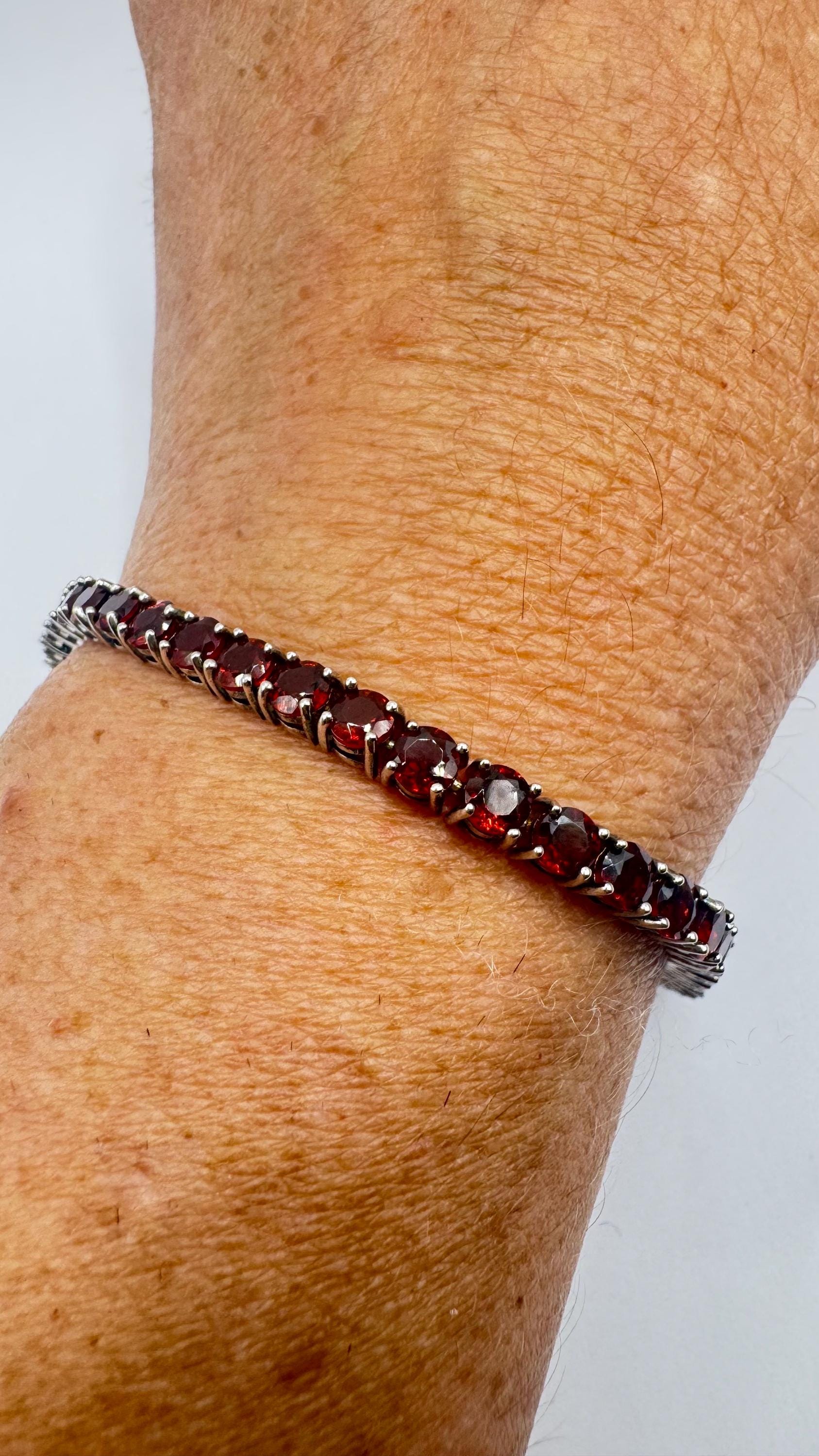 Vintage Bohemian Red Garnet Bracelet 925 Sterling Silver