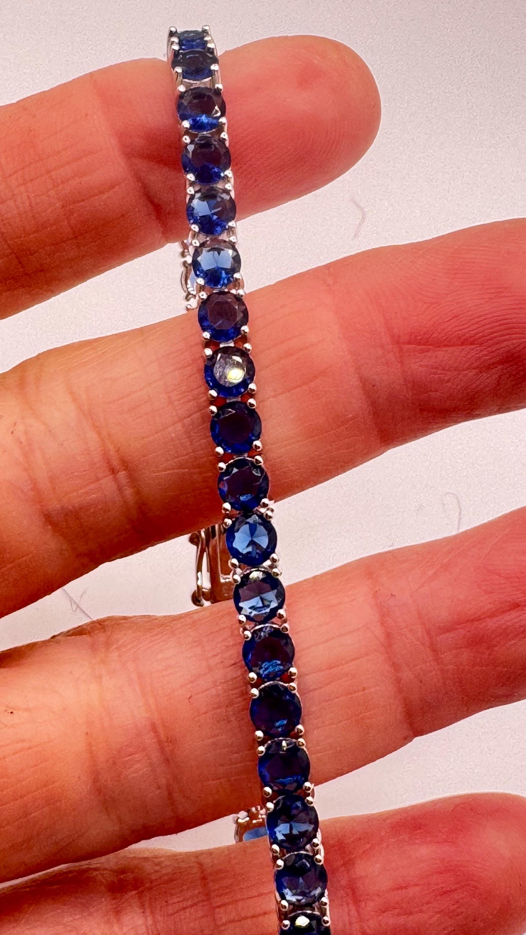 Vintage Blue Iolite 925 Sterling Silver Tennis Bracelet
