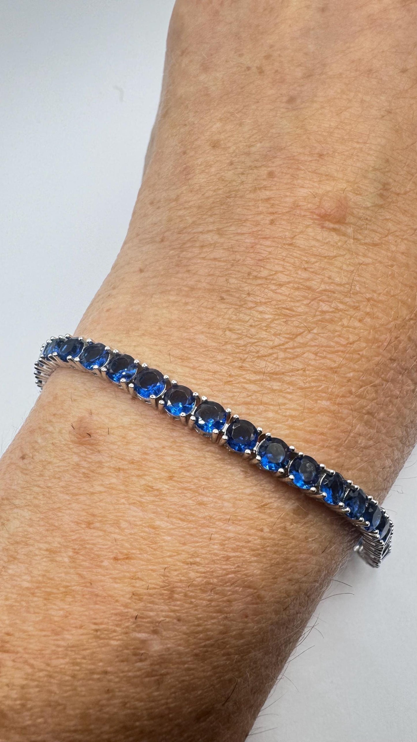 Vintage Blue Iolite 925 Sterling Silver Tennis Bracelet