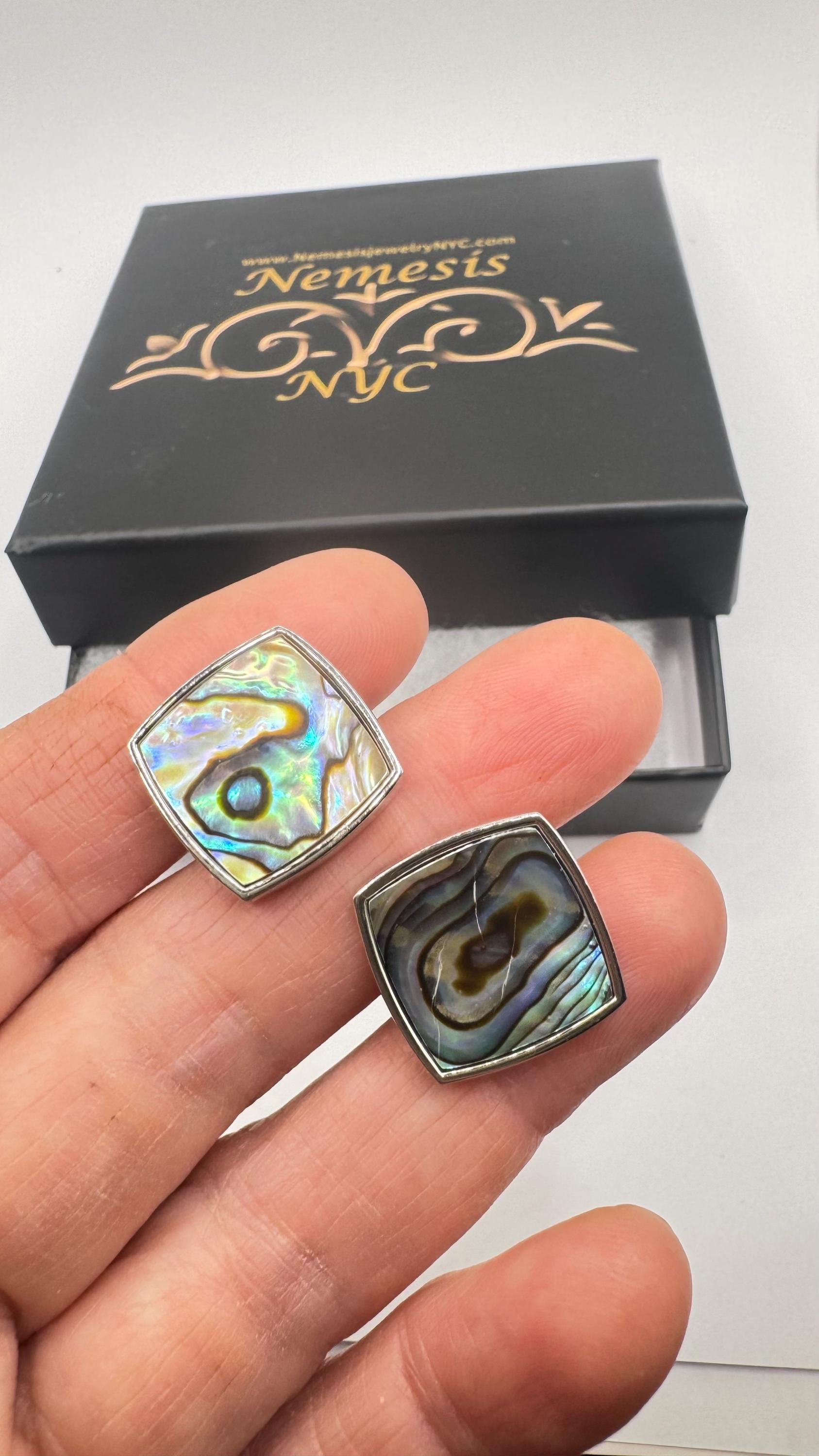 Vintage Green Abalone Silver Cuff Links