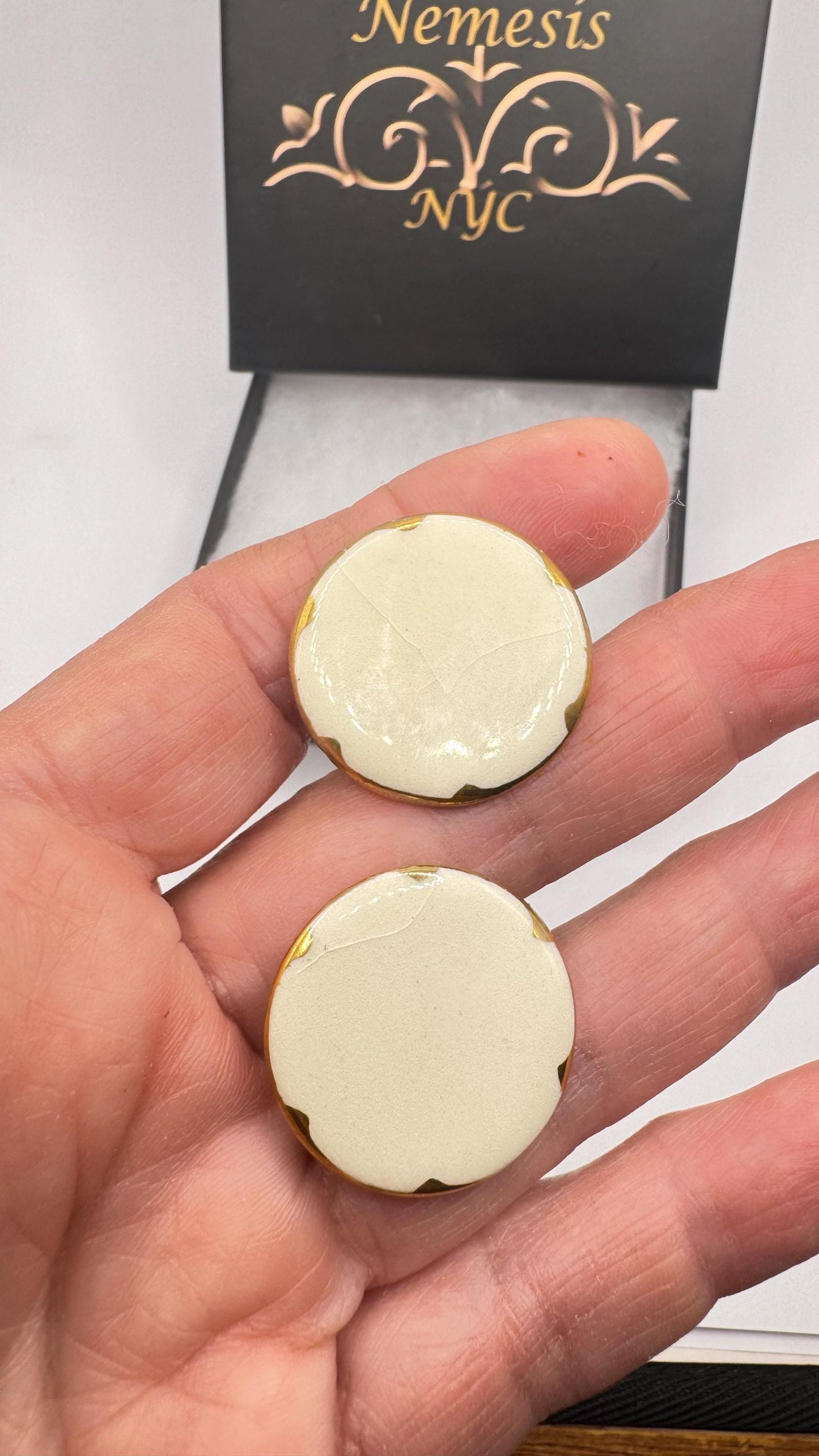 Vintage Golden White Enamel Cuff Links