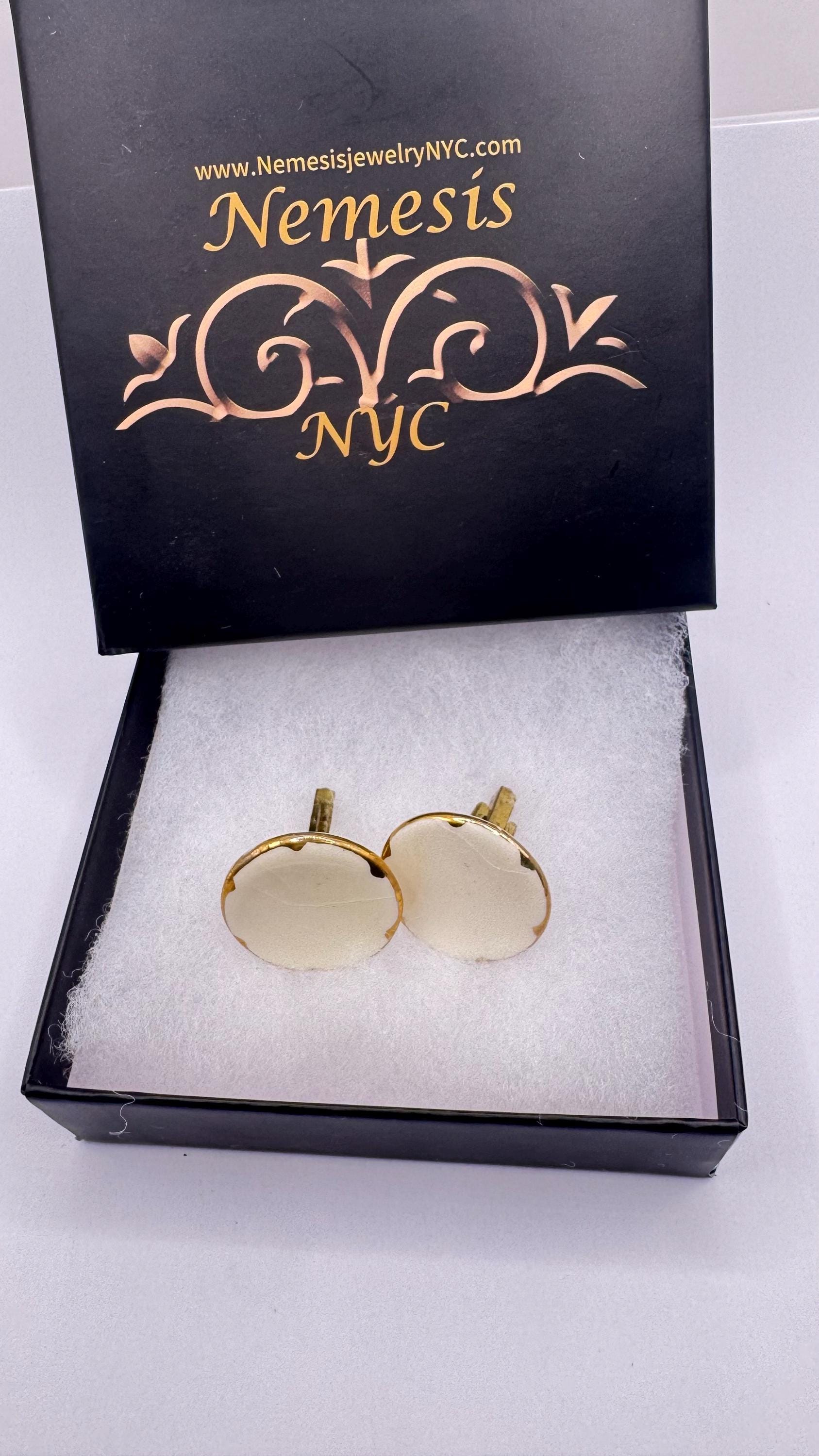 Vintage Golden White Enamel Cuff Links