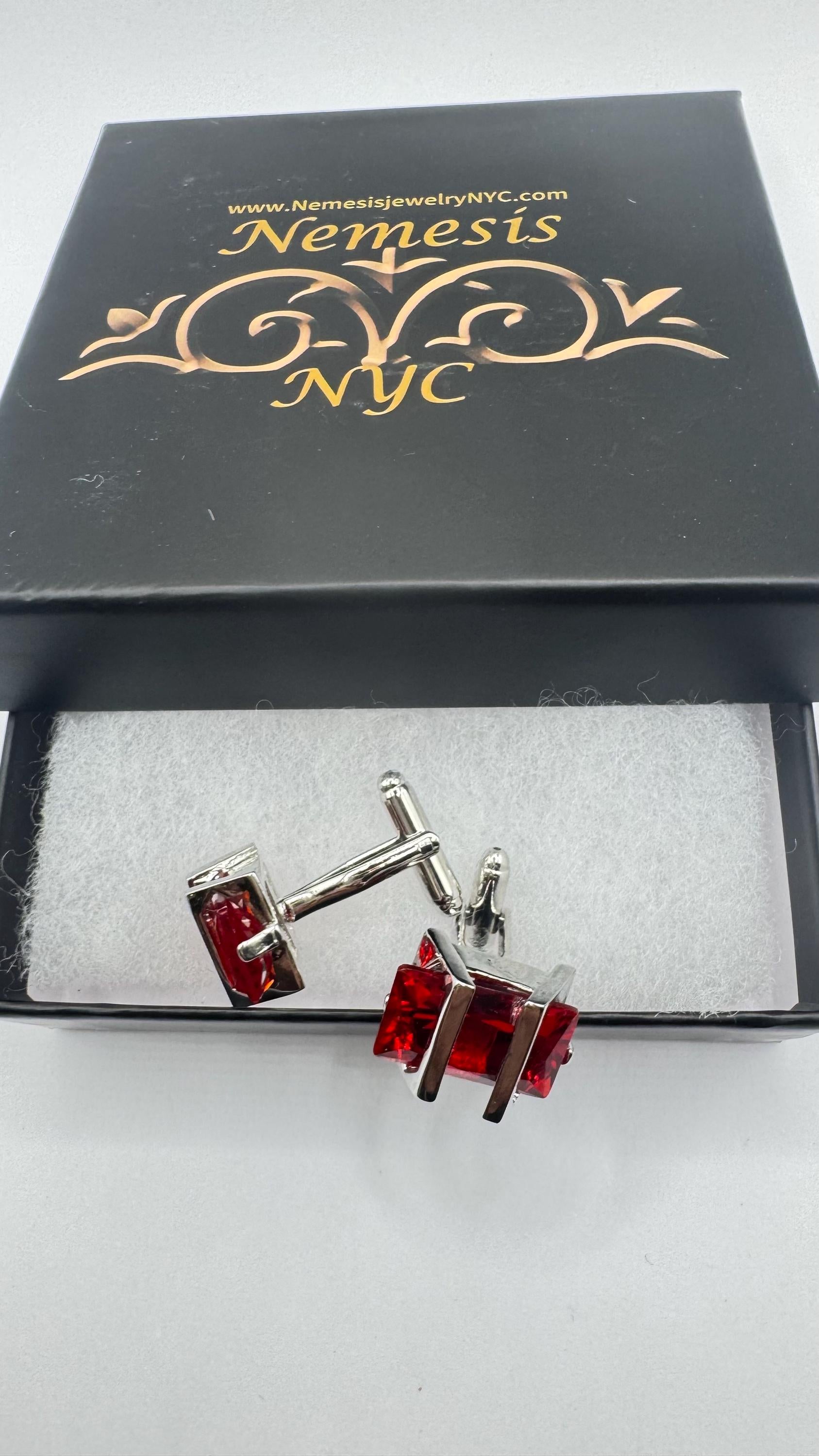 Vintage Red Silver Cuff Links