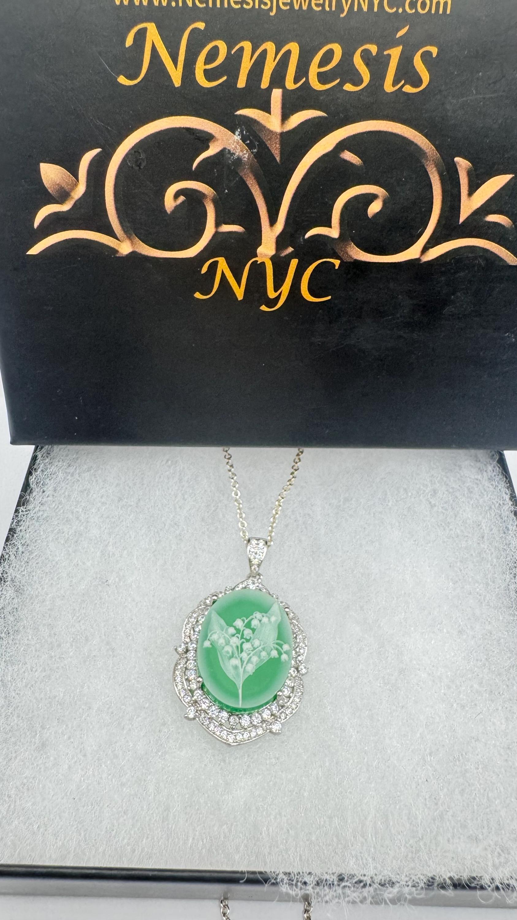 Vintage Carved Cameo Lily of the Valley 925 Sterling Silver Necklace Choker