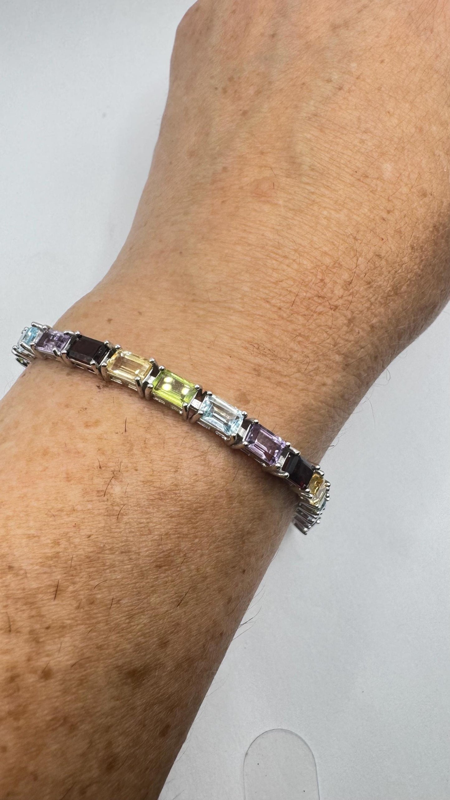 Handmade Genuine Mixed Gemstone 925 Sterling Silver Tennis Bracelet