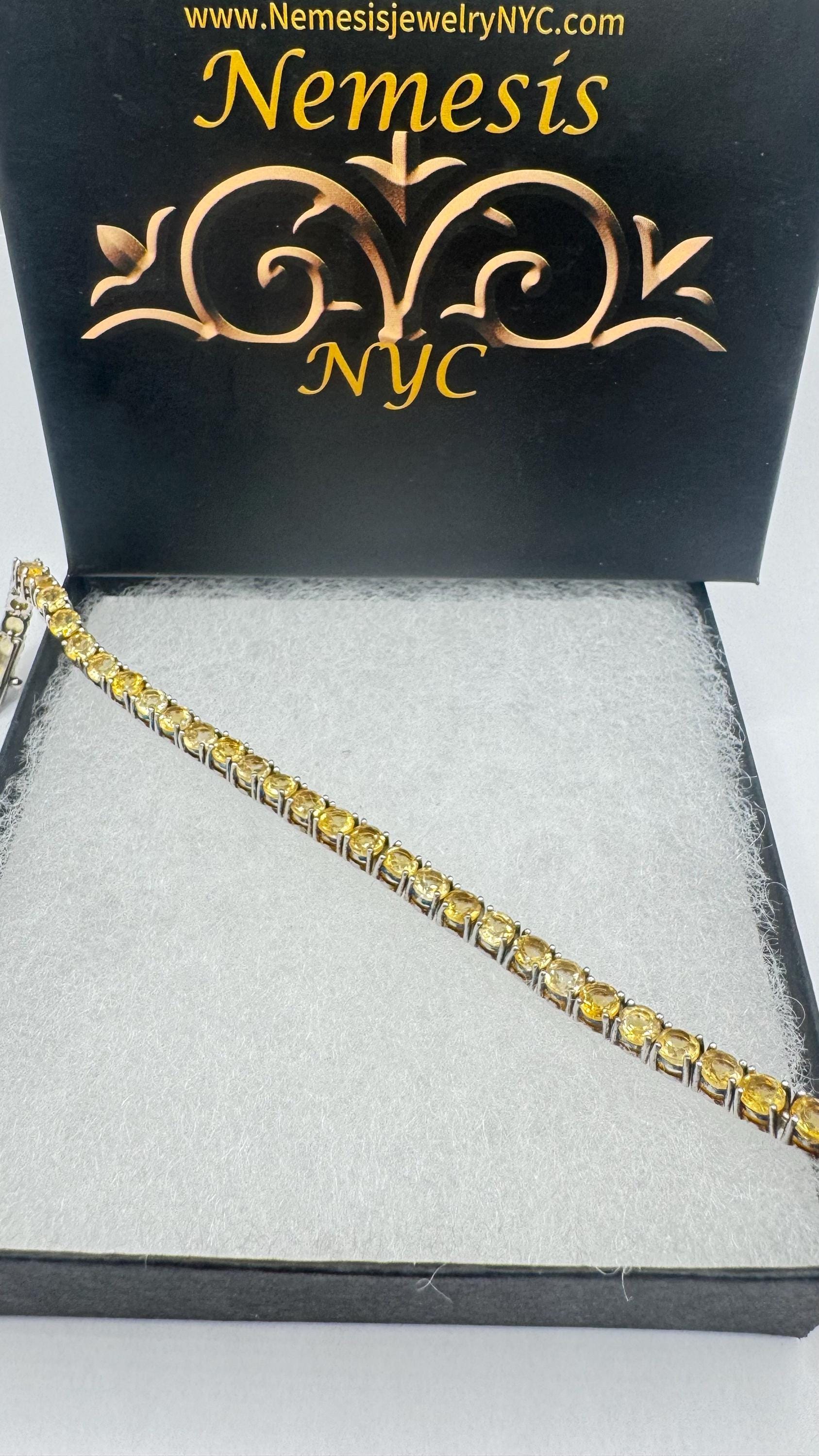 Vintage Gold Citrine Tennis Bracelet in 925 Sterling Silver
