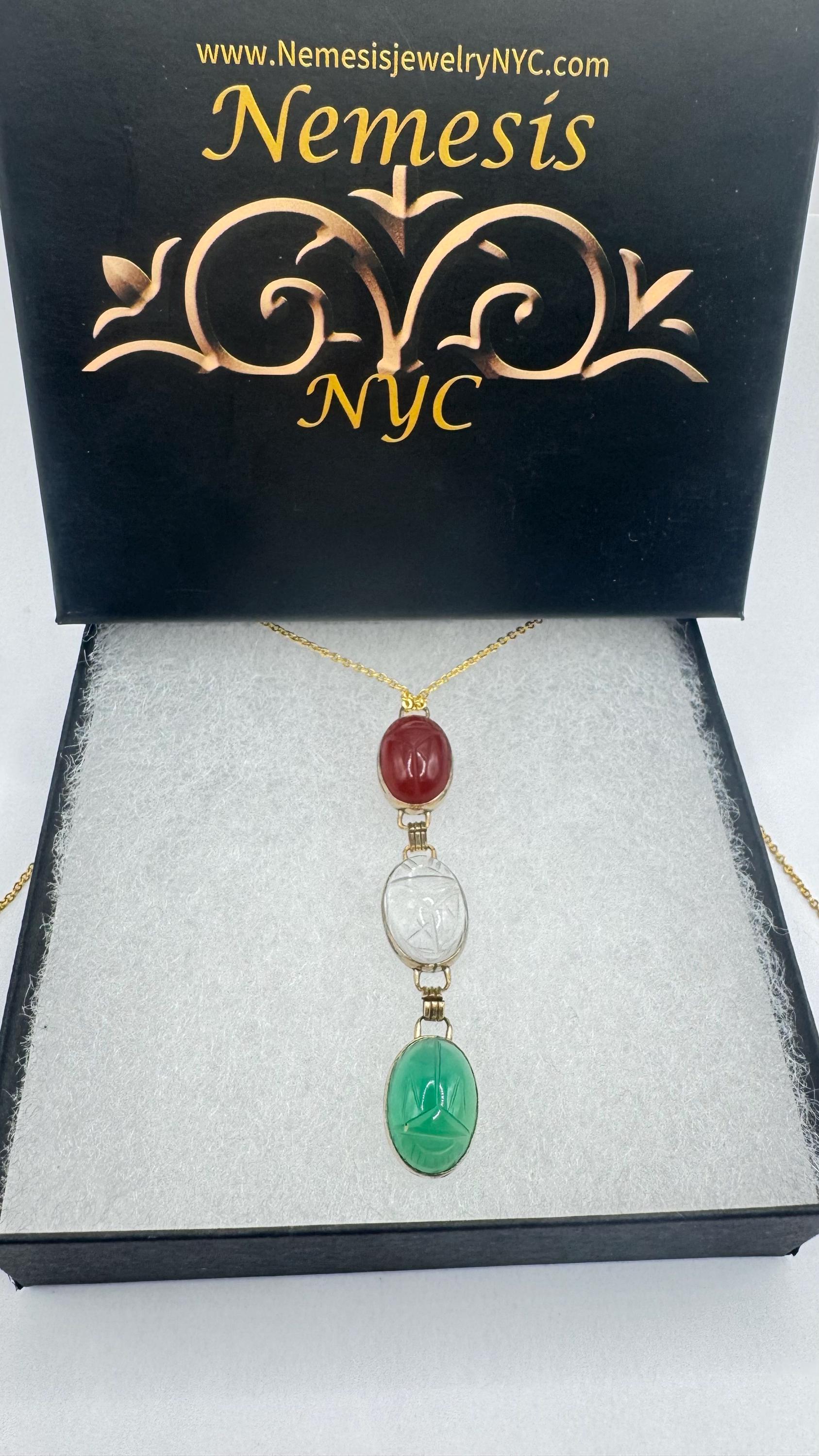 Vintage Carved Scarab Gemstone Gold Filled Choker Necklace