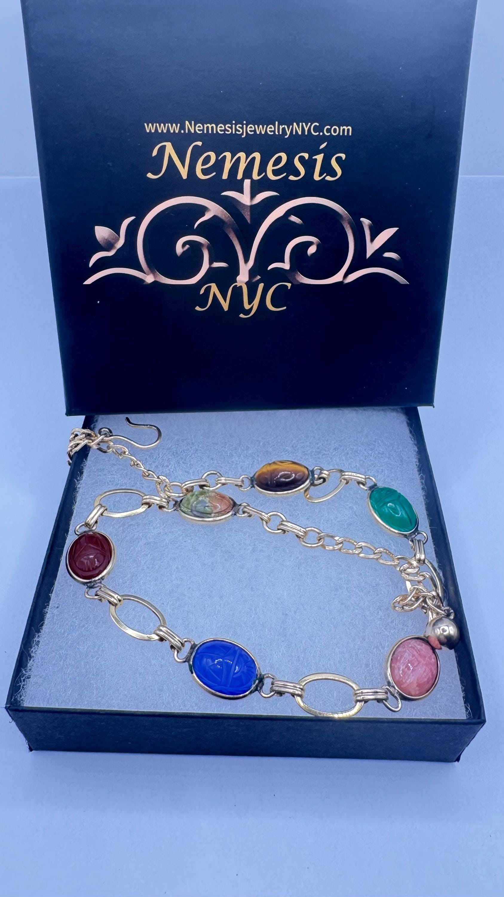 Vintage Green Jade Mixed Stone scarab Yellow 12k Gold Fill Necklace