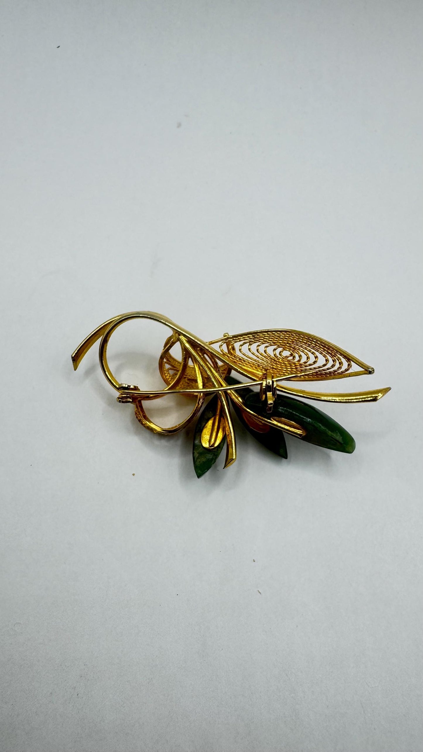 Vintage Green Jade Yellow Gold Filled Brooch Pin