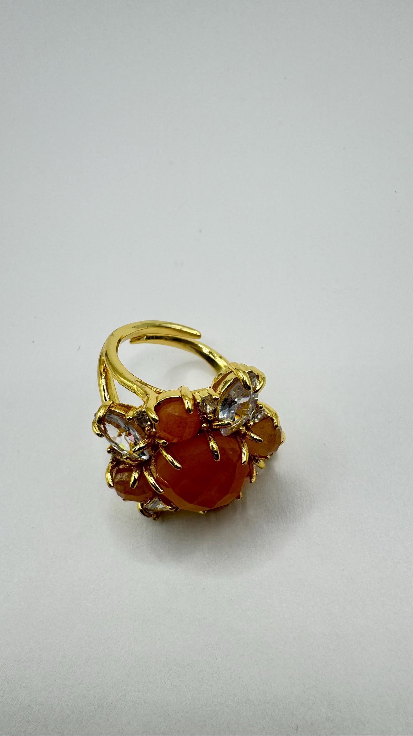 Vintage Genuine Rose Quartz Golden Cocktail Adjustable Ring
