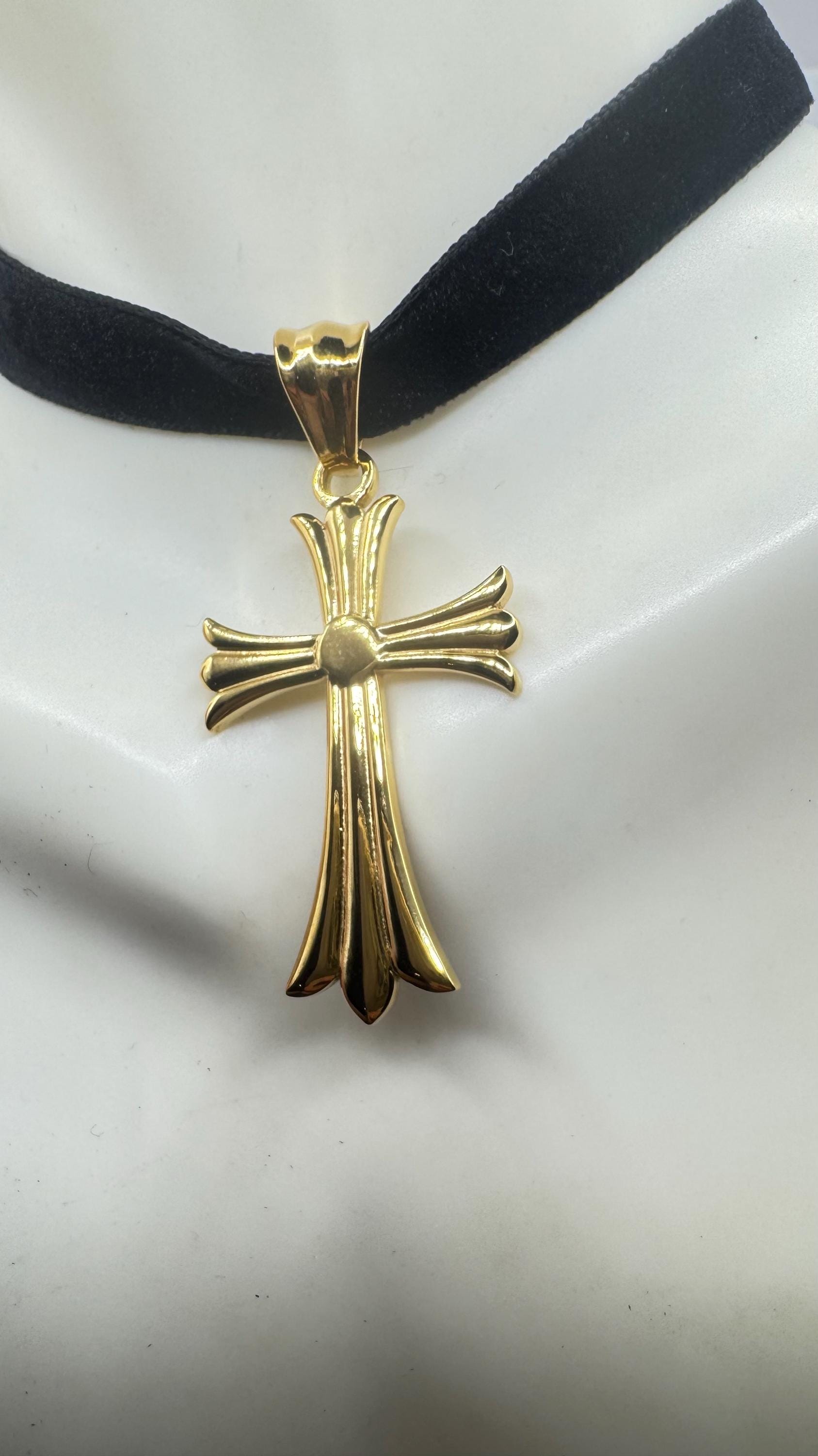 vintage Celtic Gold Stainless Steel Cross pendant necklace