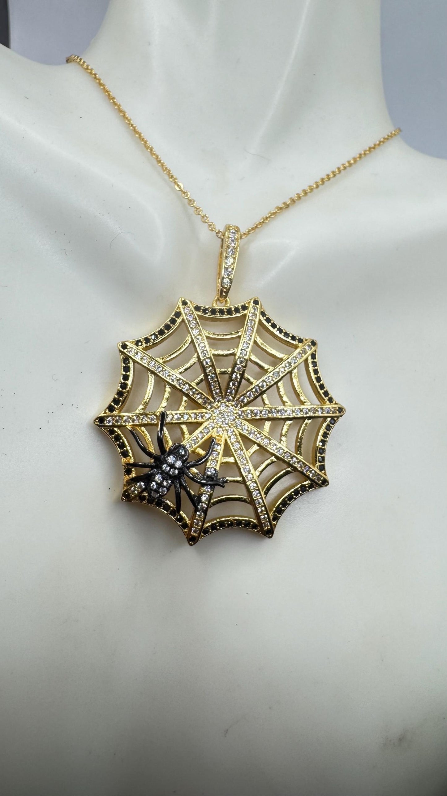 Vintage Handmade spider web Amulet Gold White Bronze Pendant