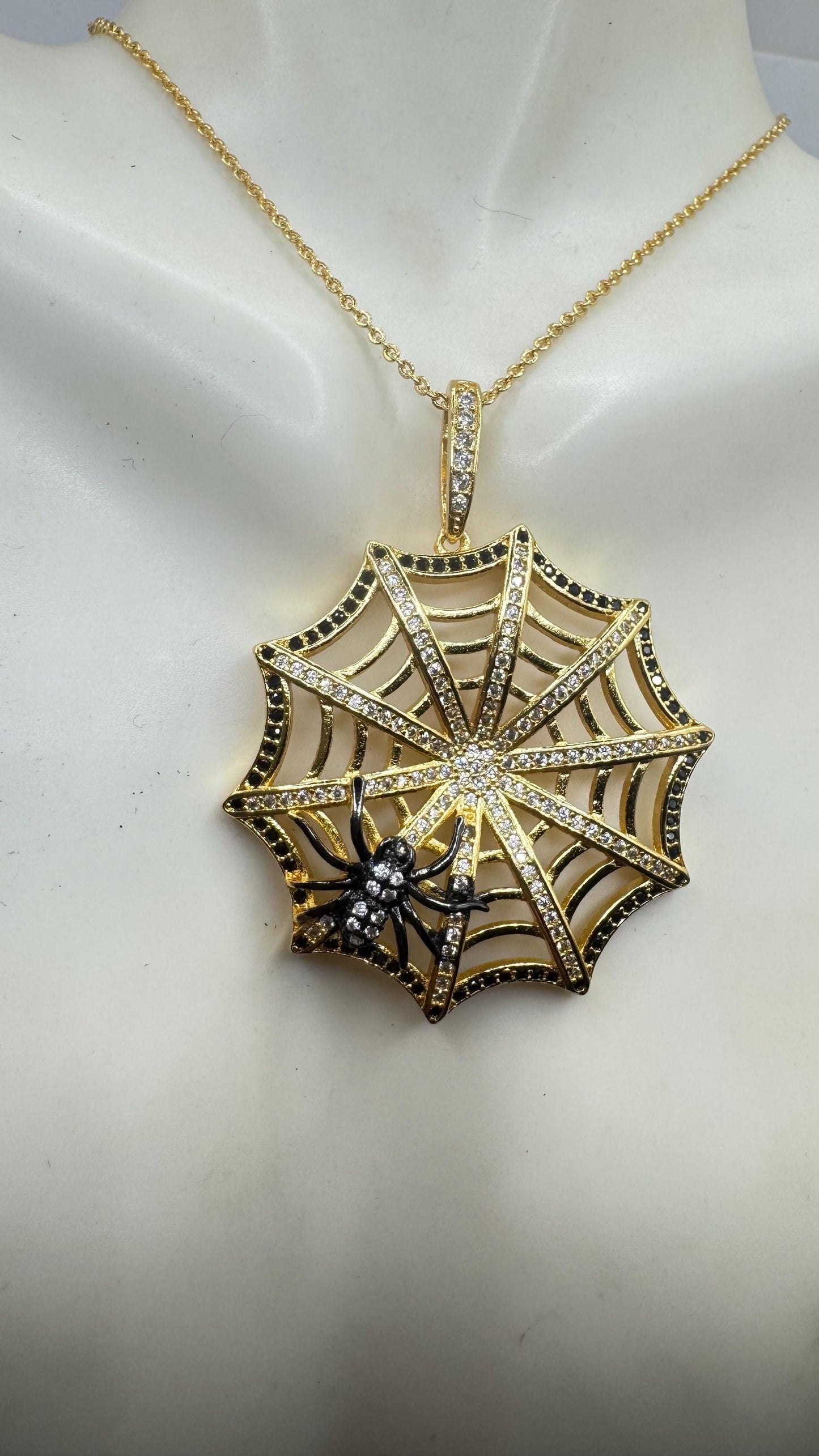 Vintage Handmade spider web Amulet Gold White Bronze Pendant