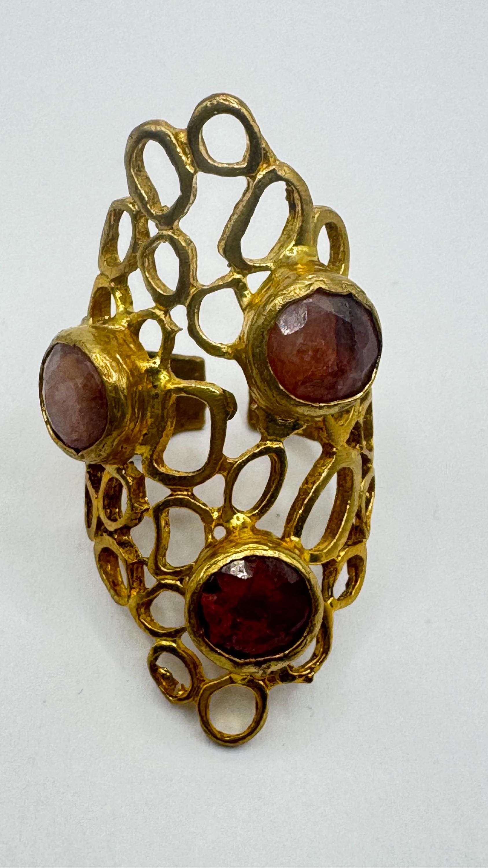 Vintage Boho Pink Raw Ruby Gold Cocktail Ring adjustable