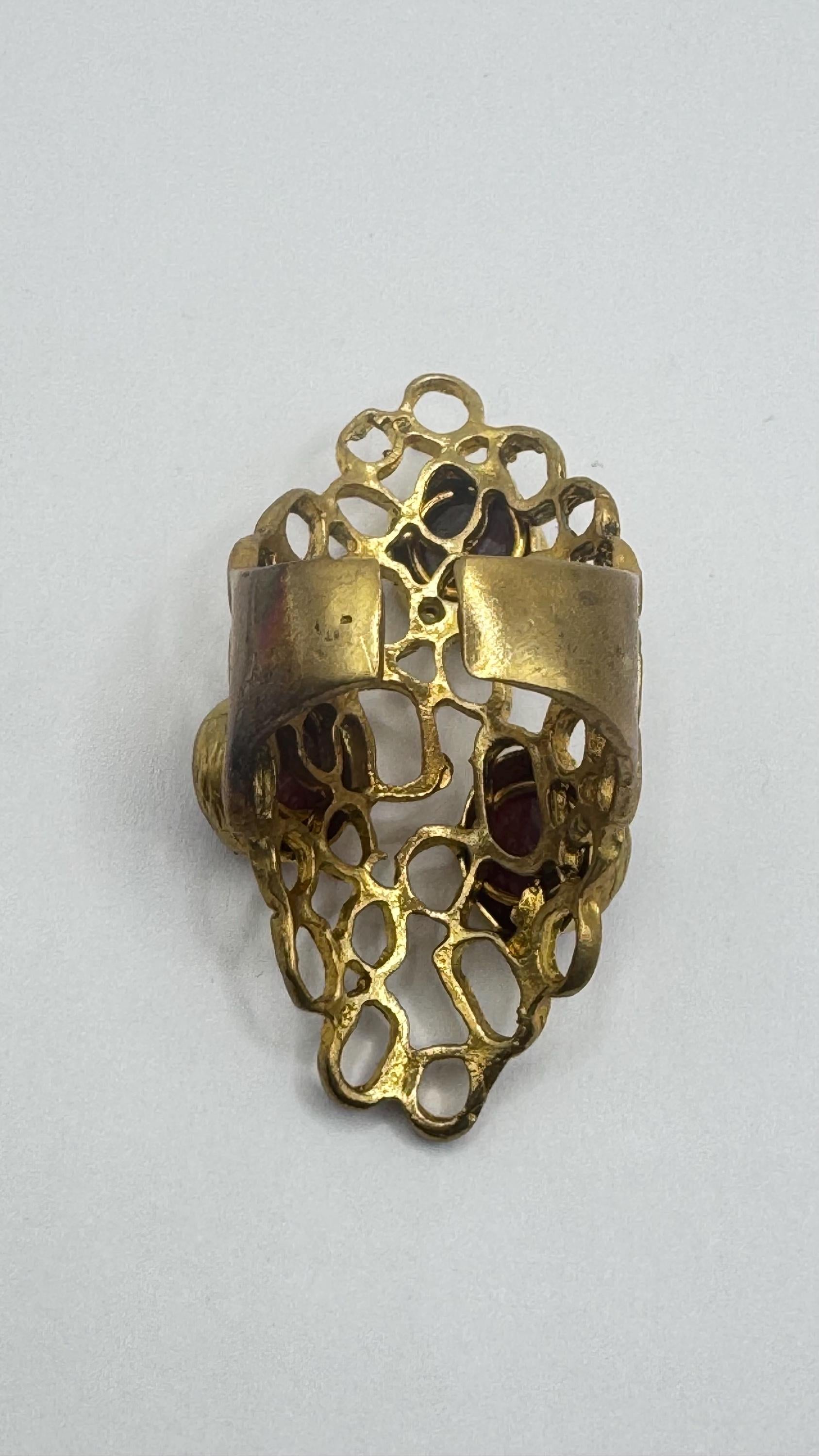 Vintage Boho Pink Raw Ruby Gold Cocktail Ring adjustable