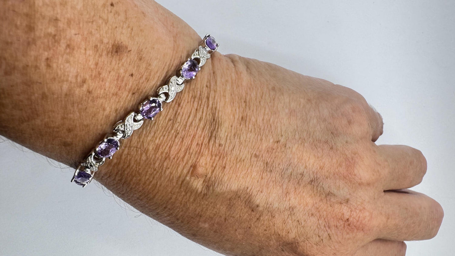 Vintage Amethyst Bracelet 925 Sterling Silver Purple Deco