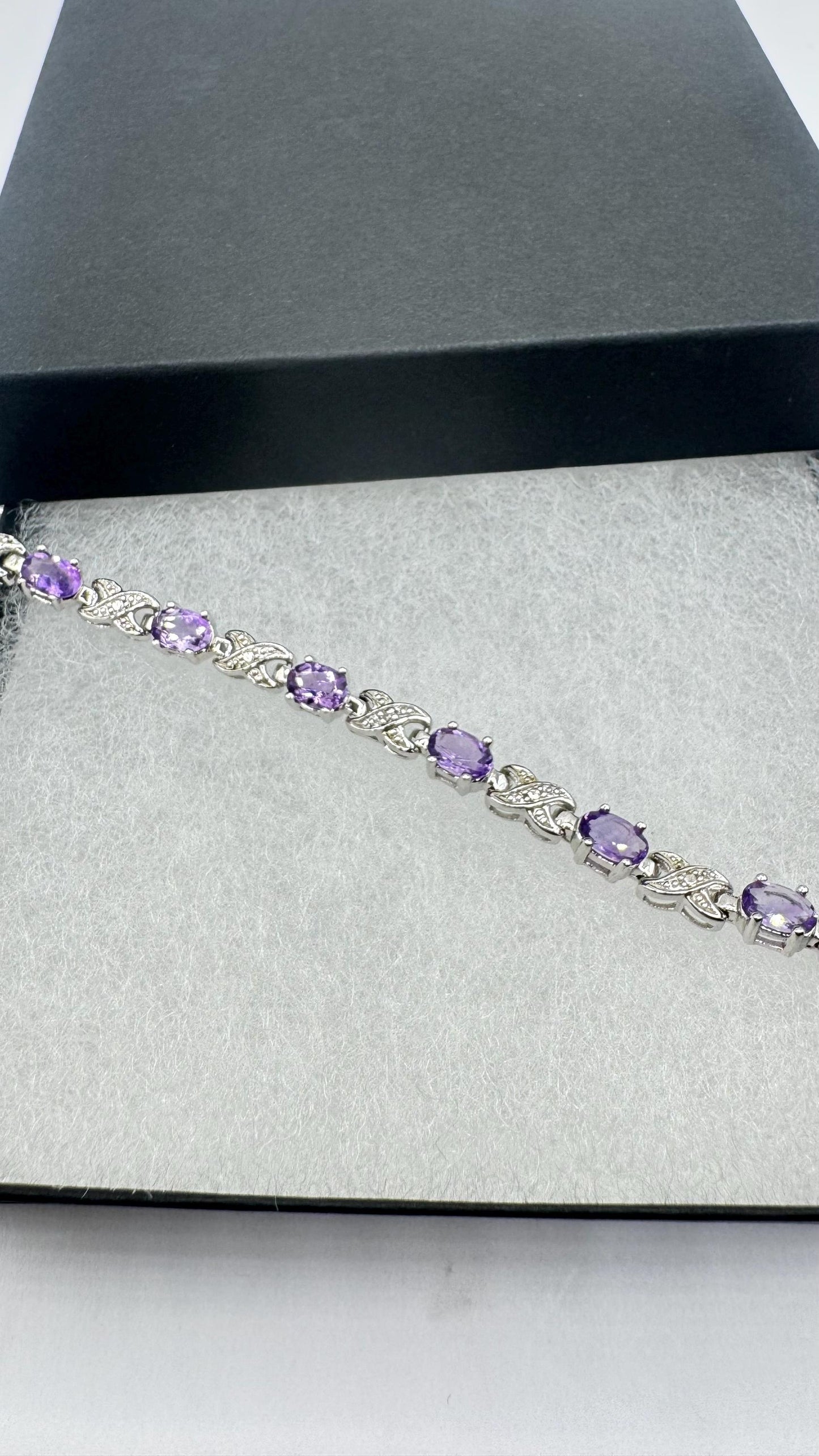 Vintage Amethyst Bracelet 925 Sterling Silver Purple Deco