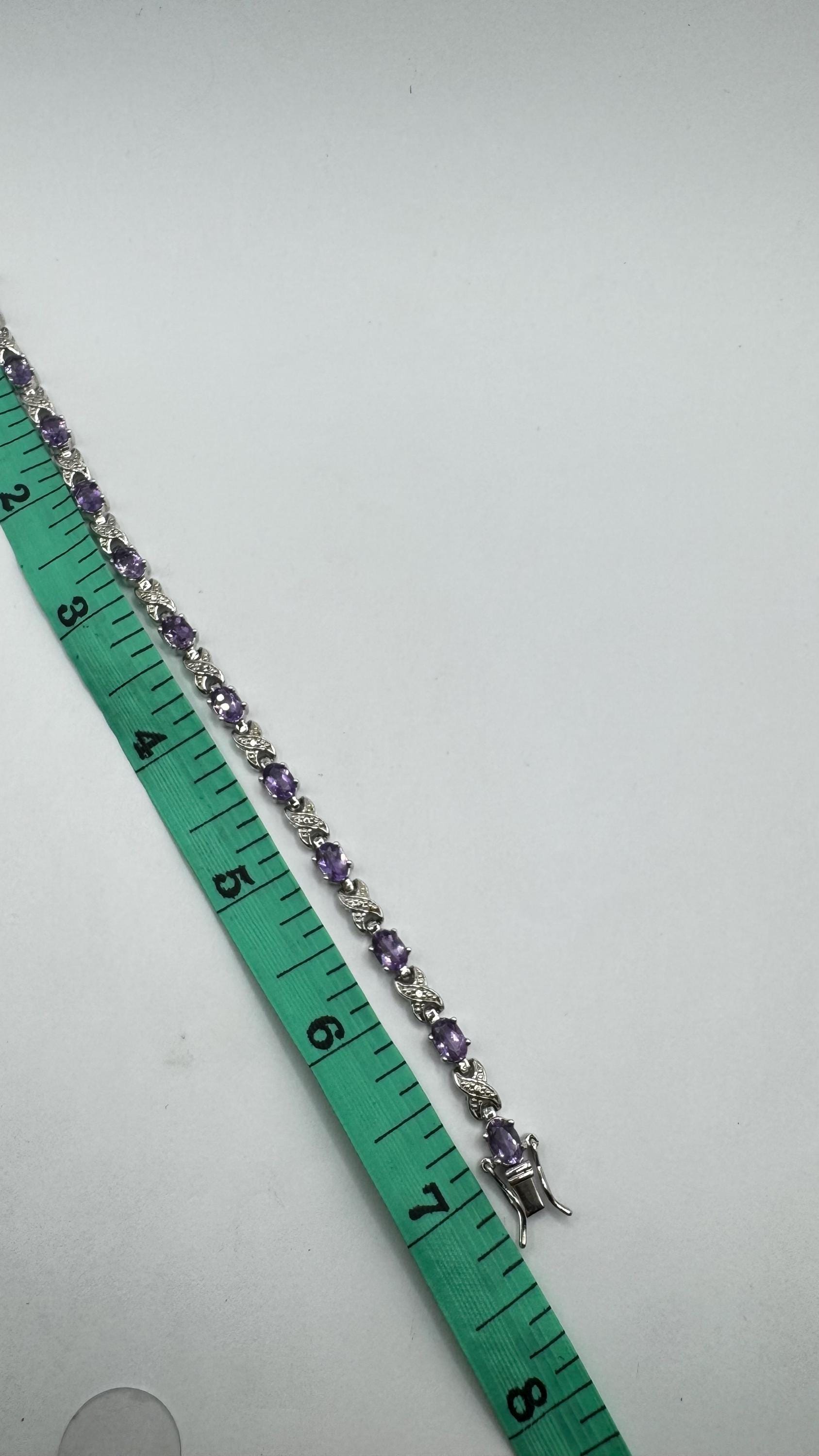 Vintage Amethyst Bracelet 925 Sterling Silver Purple Deco
