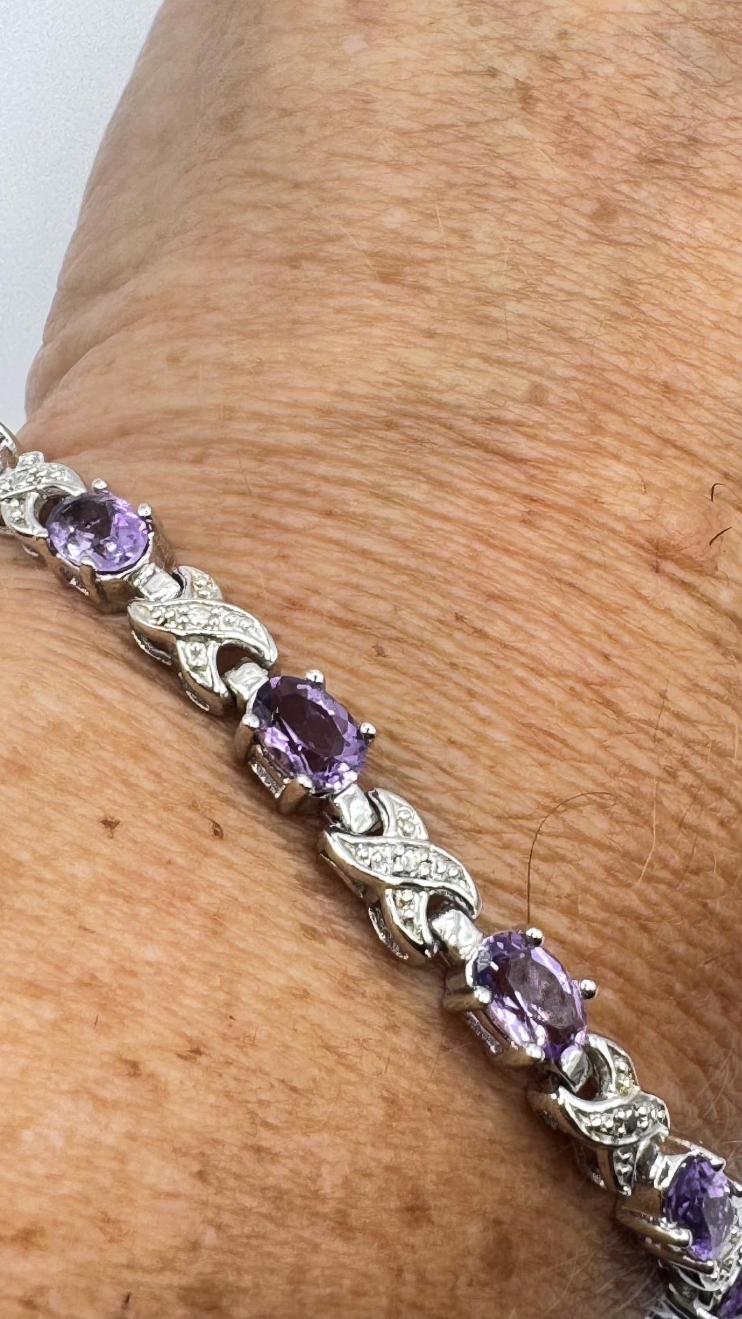 Vintage Amethyst Bracelet 925 Sterling Silver Purple Deco