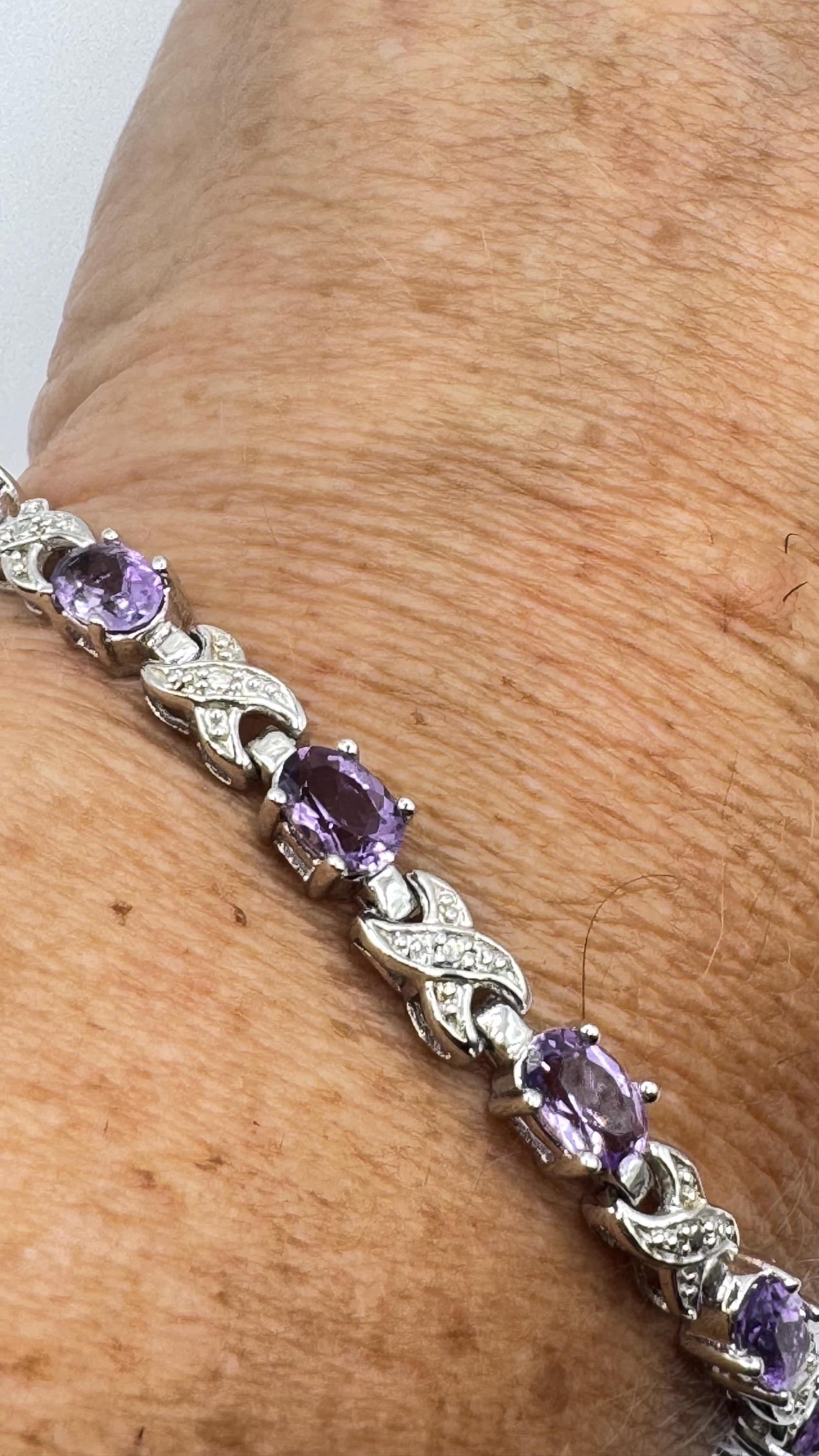 Vintage Amethyst Bracelet 925 Sterling Silver Purple Deco