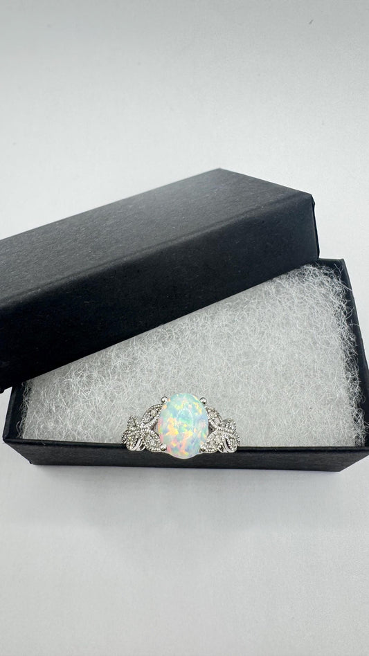 Vintage White Fire Opal Ring 925 Sterling Silver Rhodium