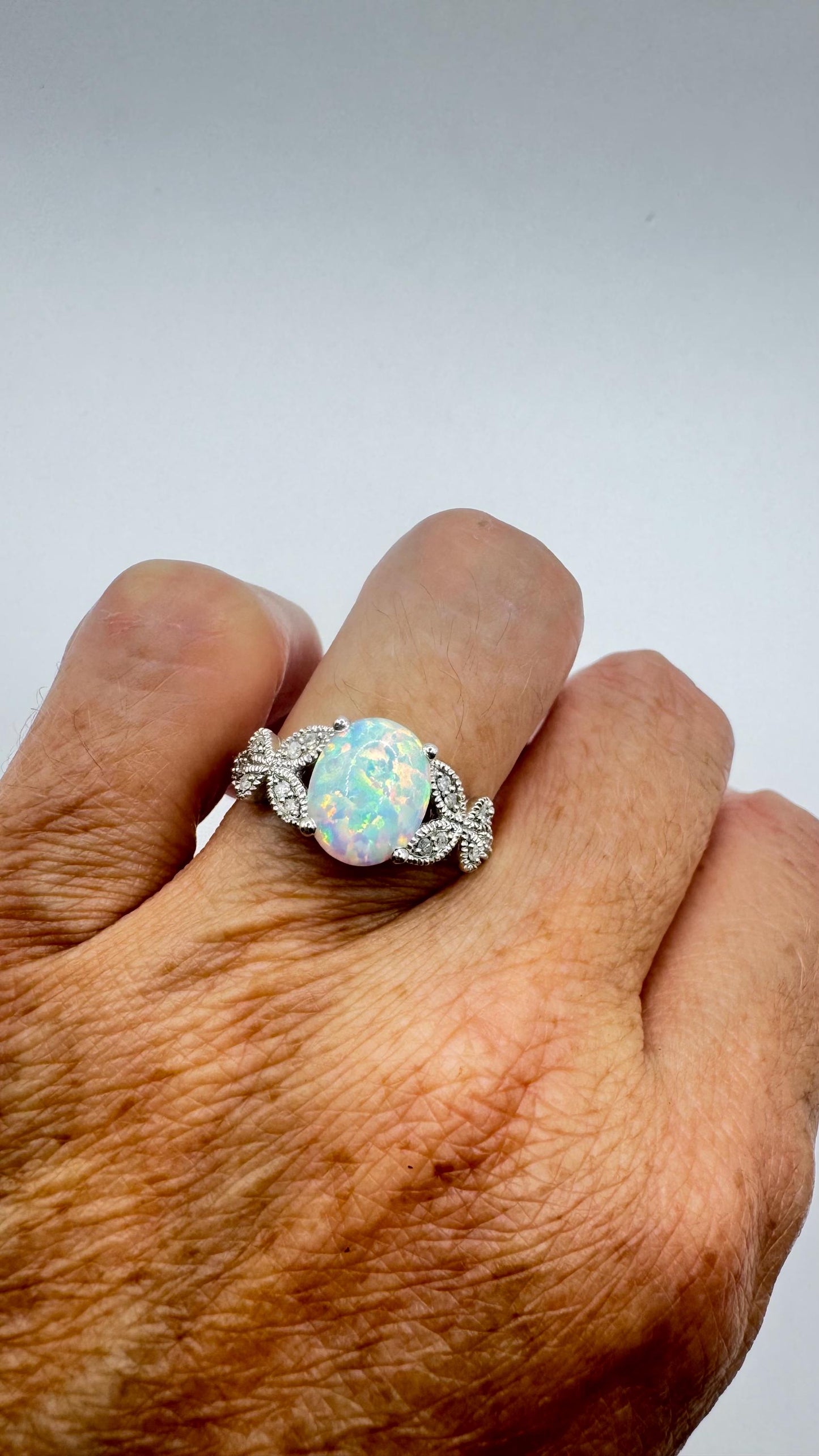 Vintage White Fire Opal Ring 925 Sterling Silver Rhodium