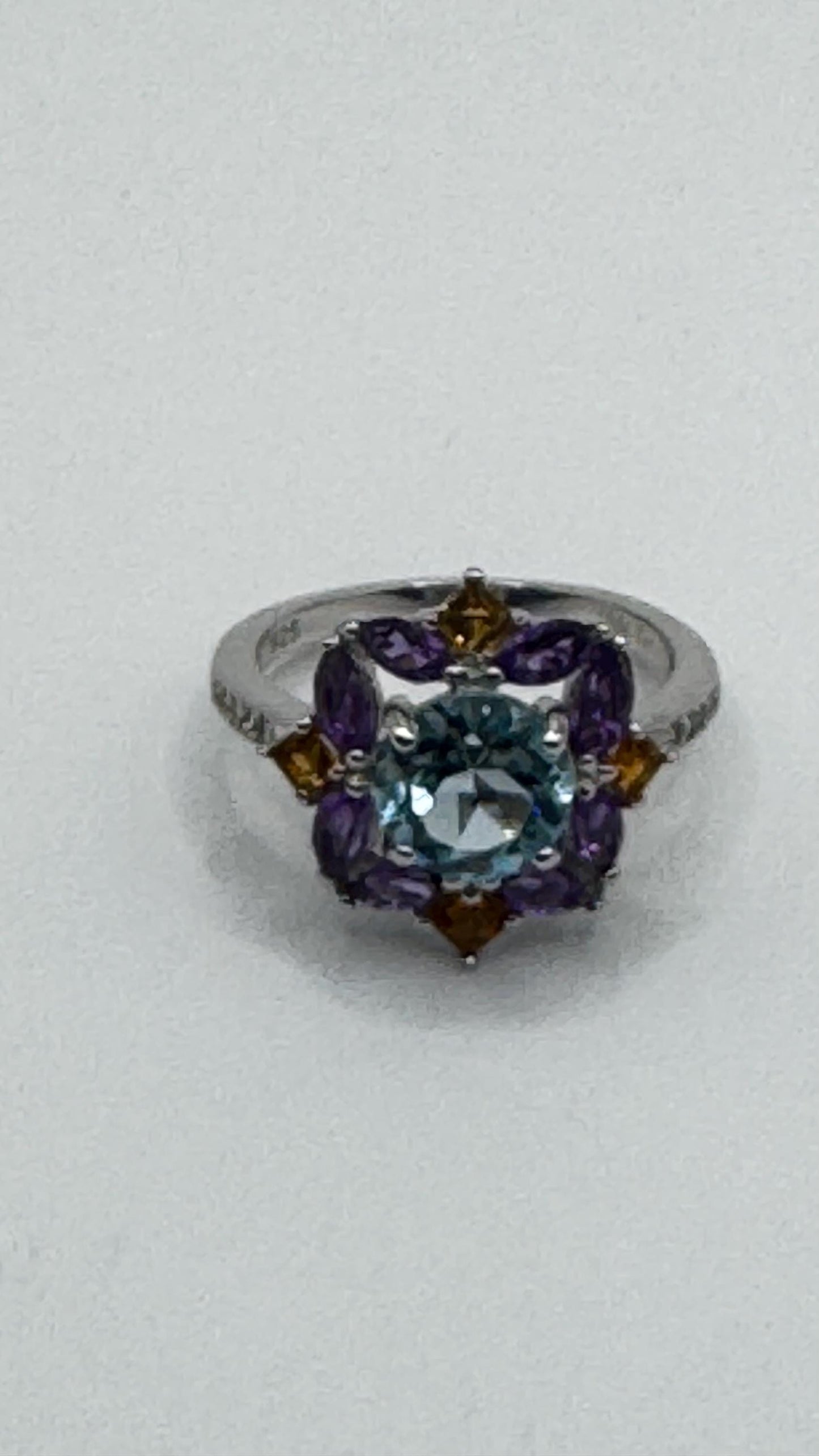 Vintage Blue Topaz and Amethyst Ring 925 Sterling Silver Gothic Cocktail