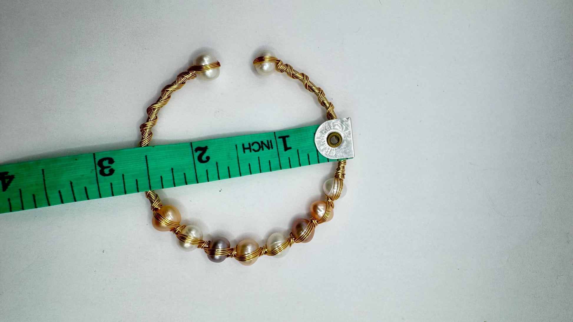 Vintage Pearl Cuff Bangle Bracelet Gold 925 Sterling Silver Hand Made