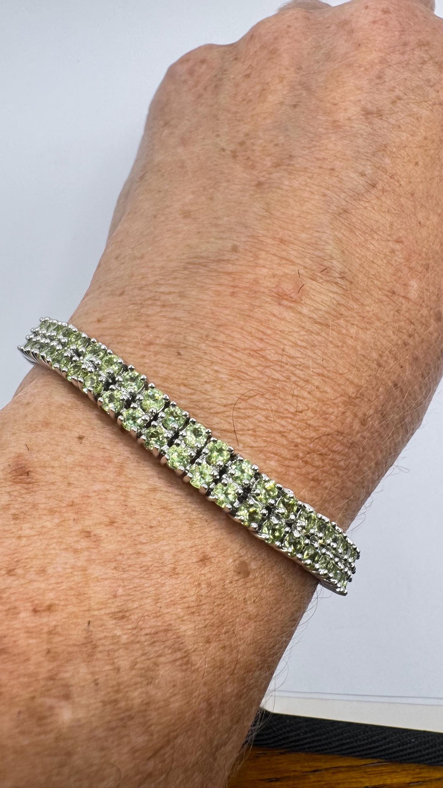 Vintage Handmade Genuine Peridot 925 Sterling Silver Tennis Bracelet