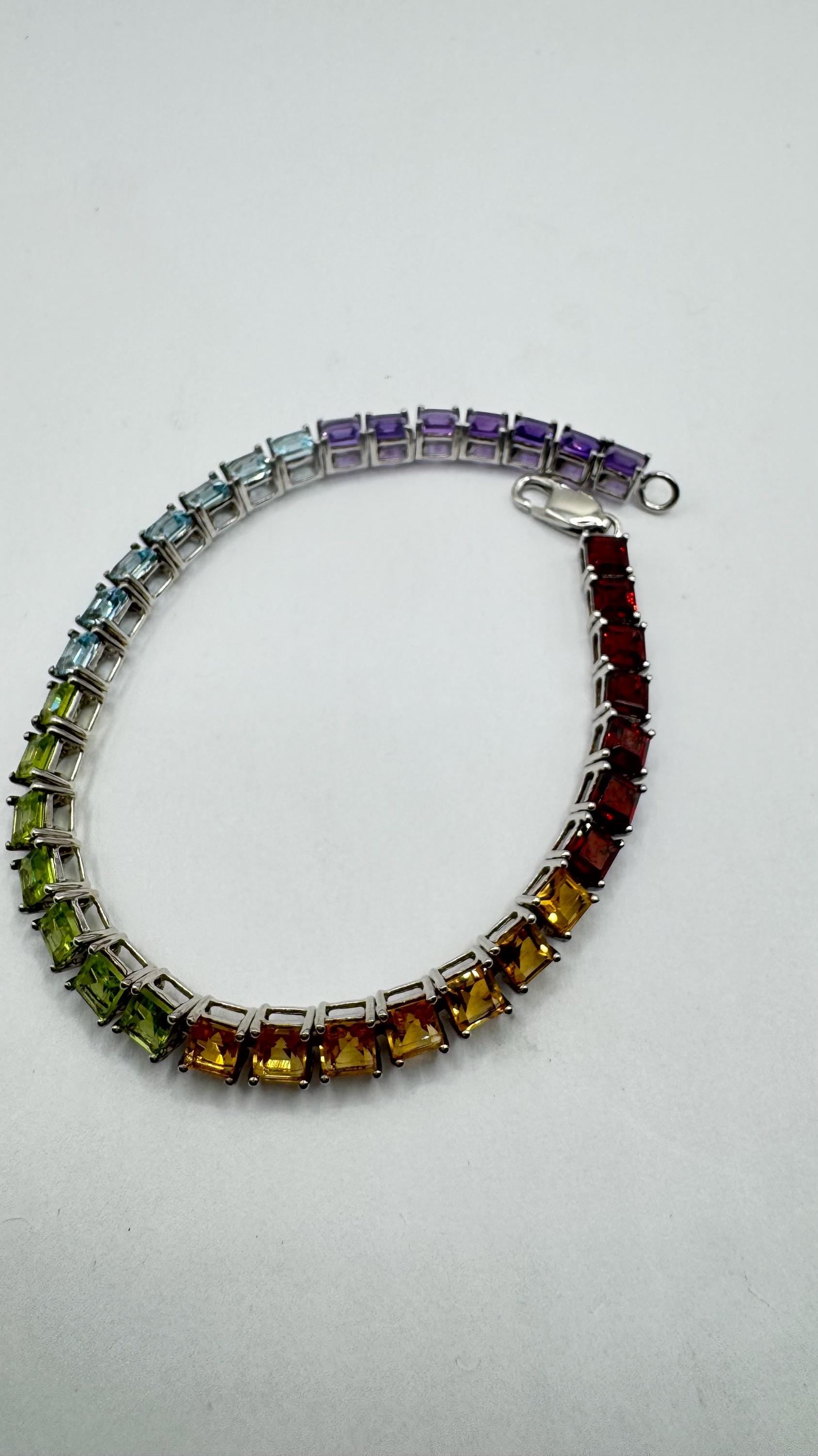Vintage Garnet Amethyst Citrine Peridot in 925 Sterling Silver Tennis Bracelet