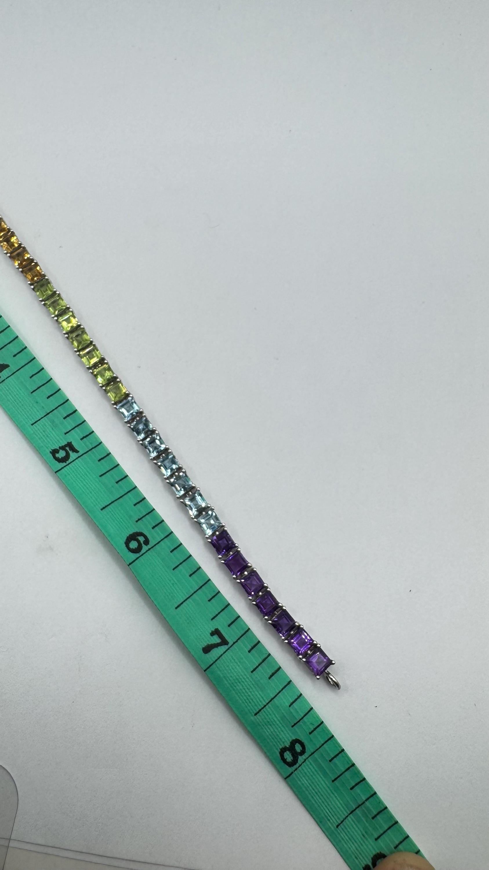 Vintage Garnet Amethyst Citrine Peridot in 925 Sterling Silver Tennis Bracelet