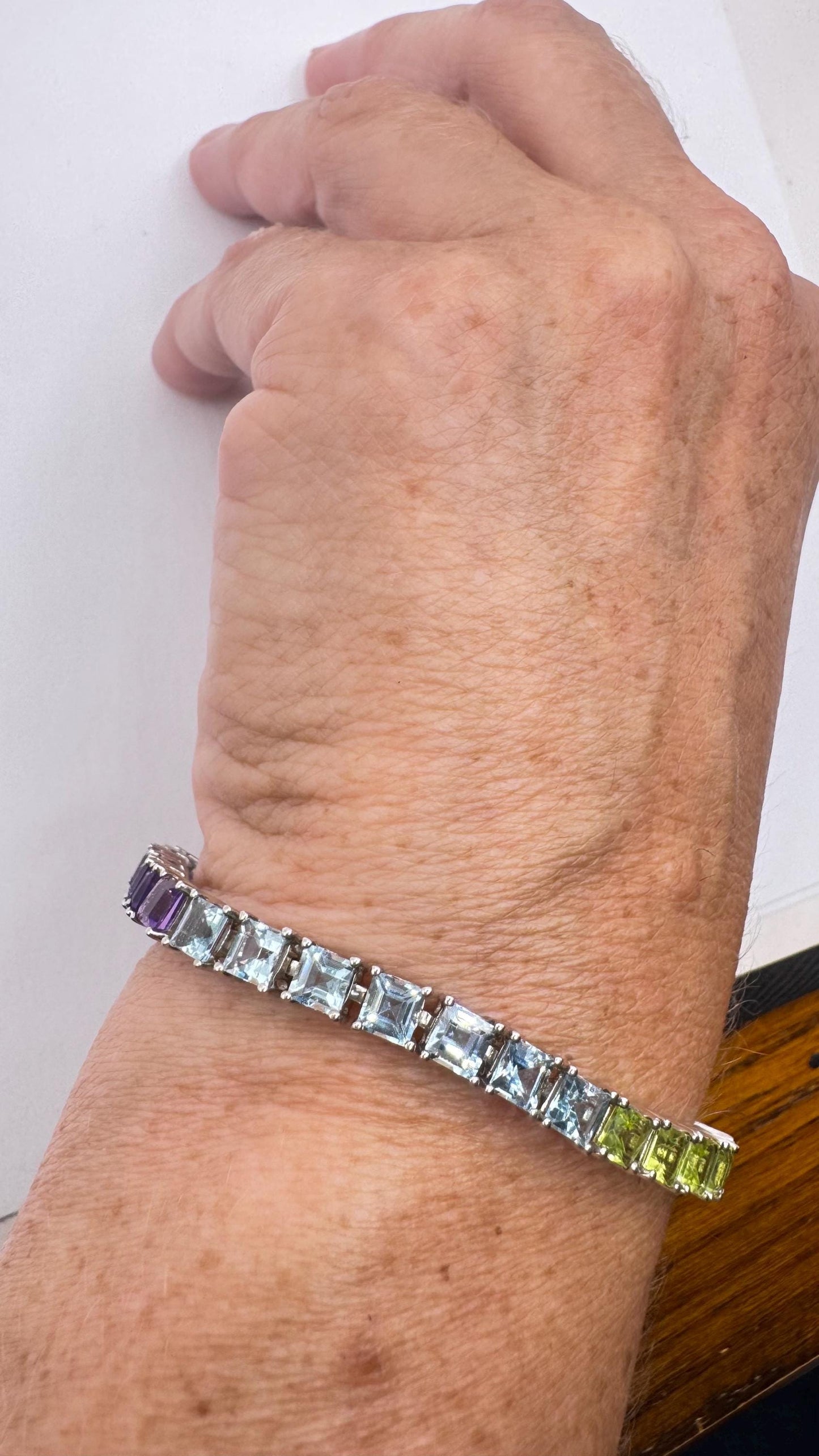 Vintage Garnet Amethyst Citrine Peridot in 925 Sterling Silver Tennis Bracelet