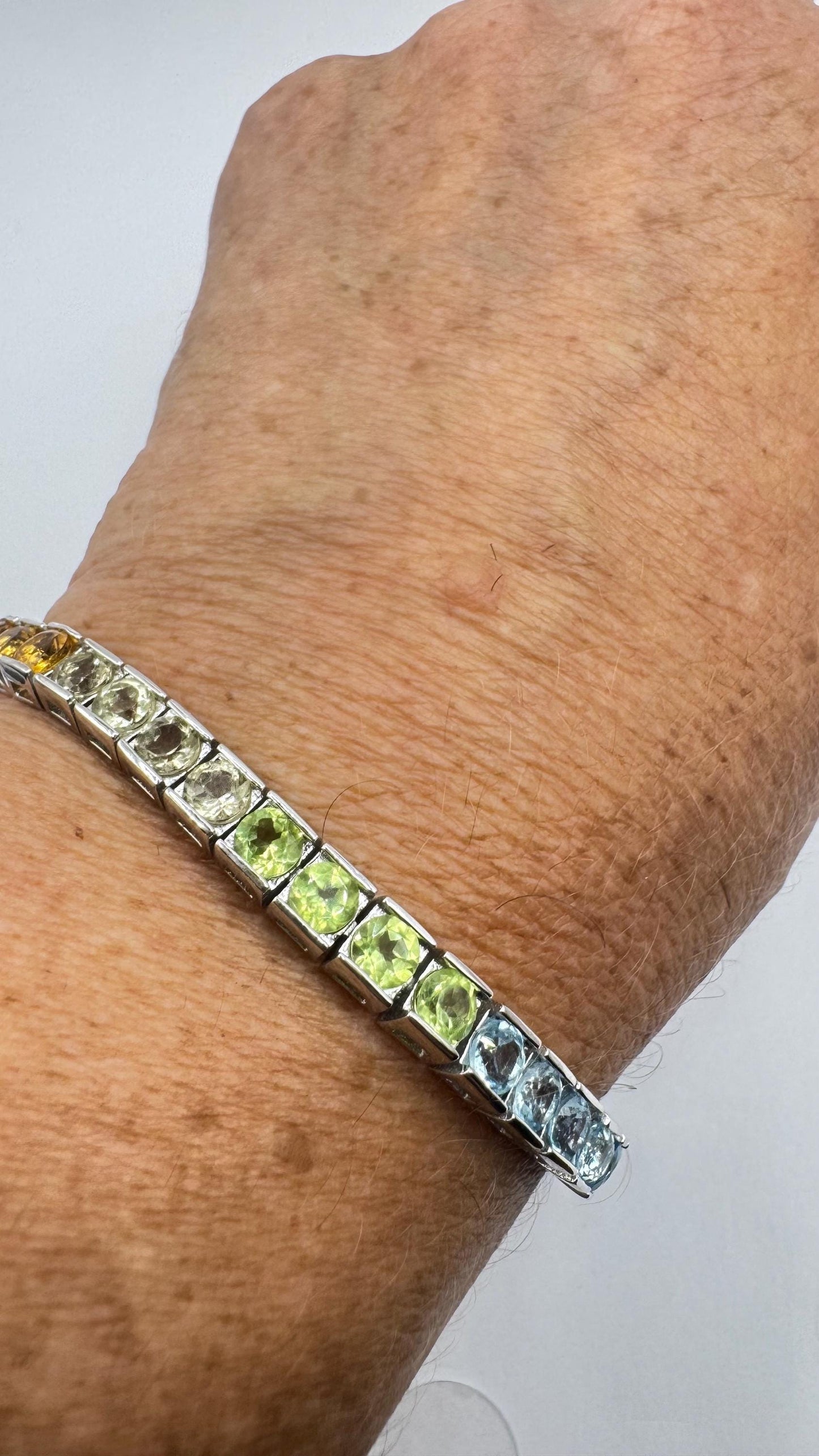 Vintage Garnet Amethyst Citrine Peridot in 925 Sterling Silver Tennis Bracelet