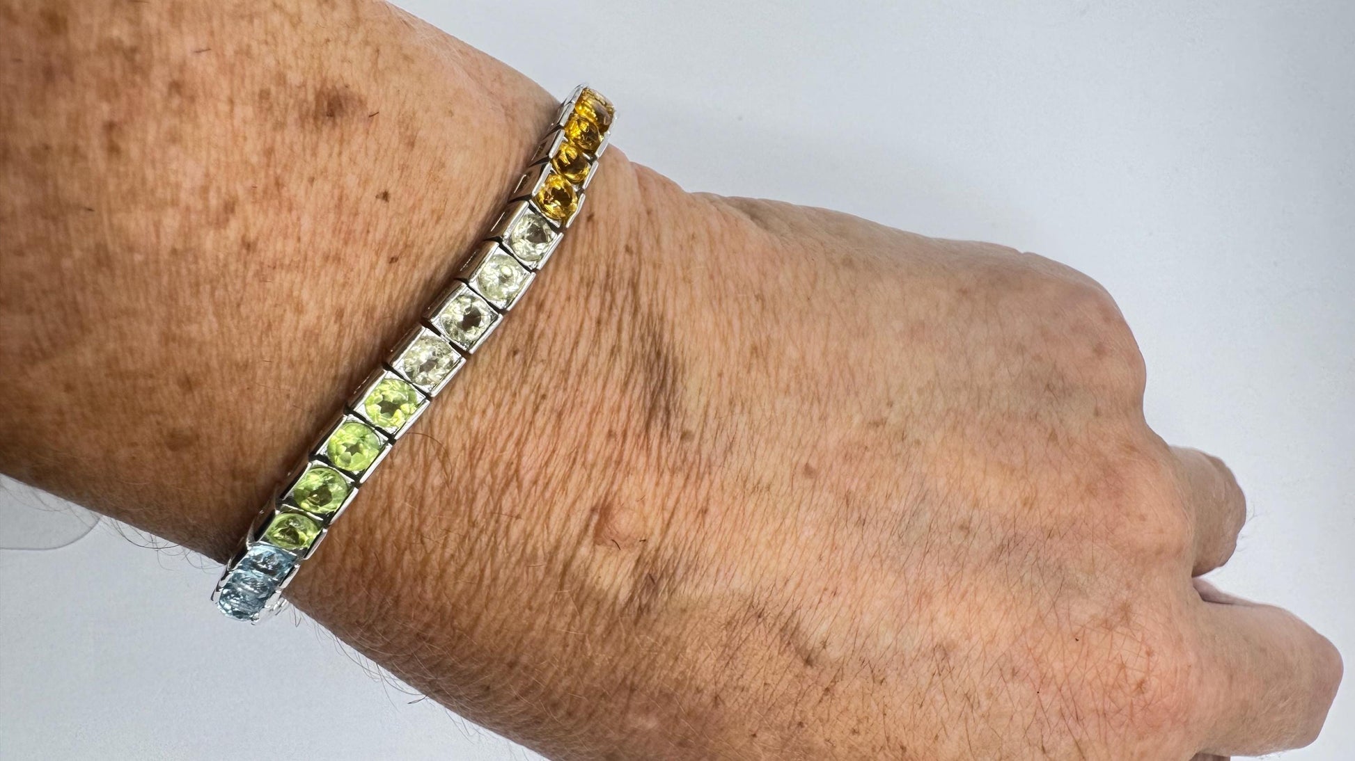 Vintage Garnet Amethyst Citrine Peridot in 925 Sterling Silver Tennis Bracelet