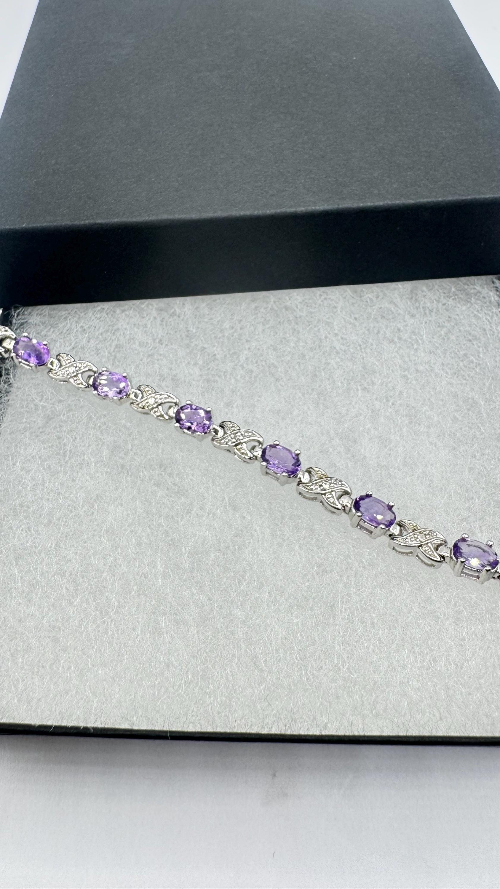 Vintage Amethyst Bracelet 925 Sterling Silver Purple Deco