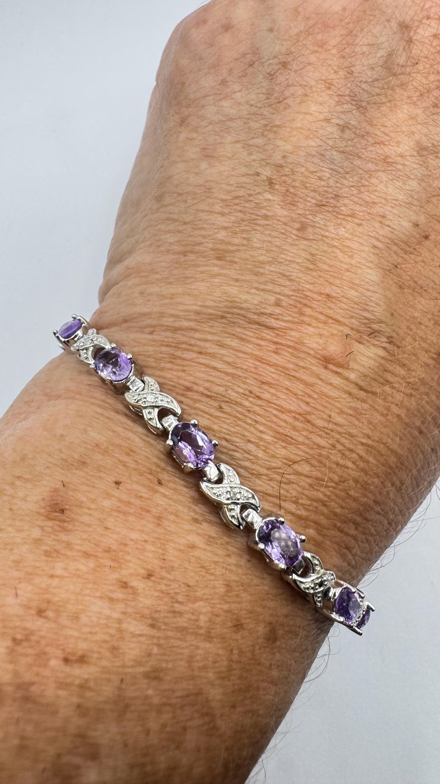 Vintage Amethyst Bracelet 925 Sterling Silver Purple Deco