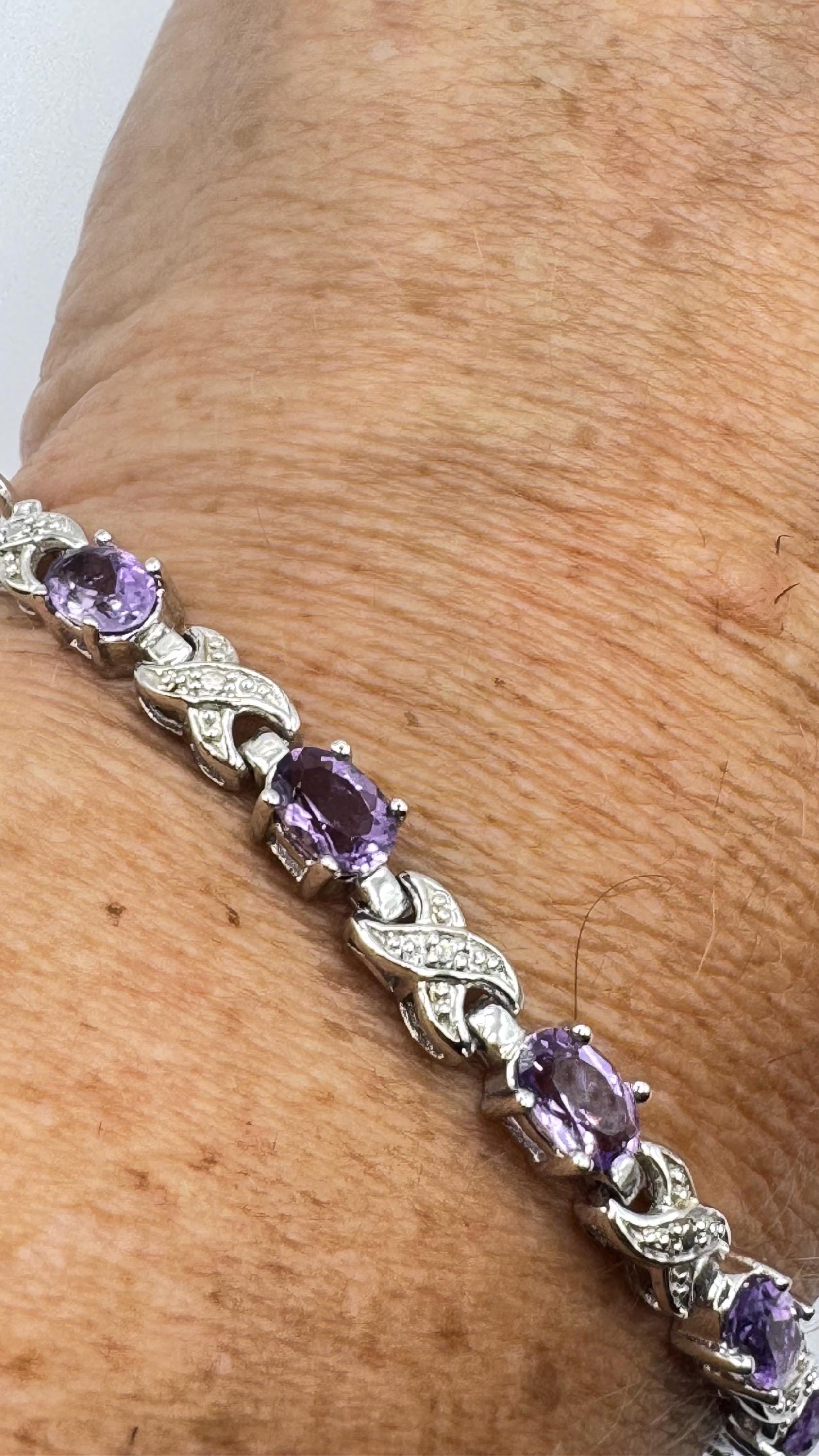 Vintage Amethyst Bracelet 925 Sterling Silver Purple Deco