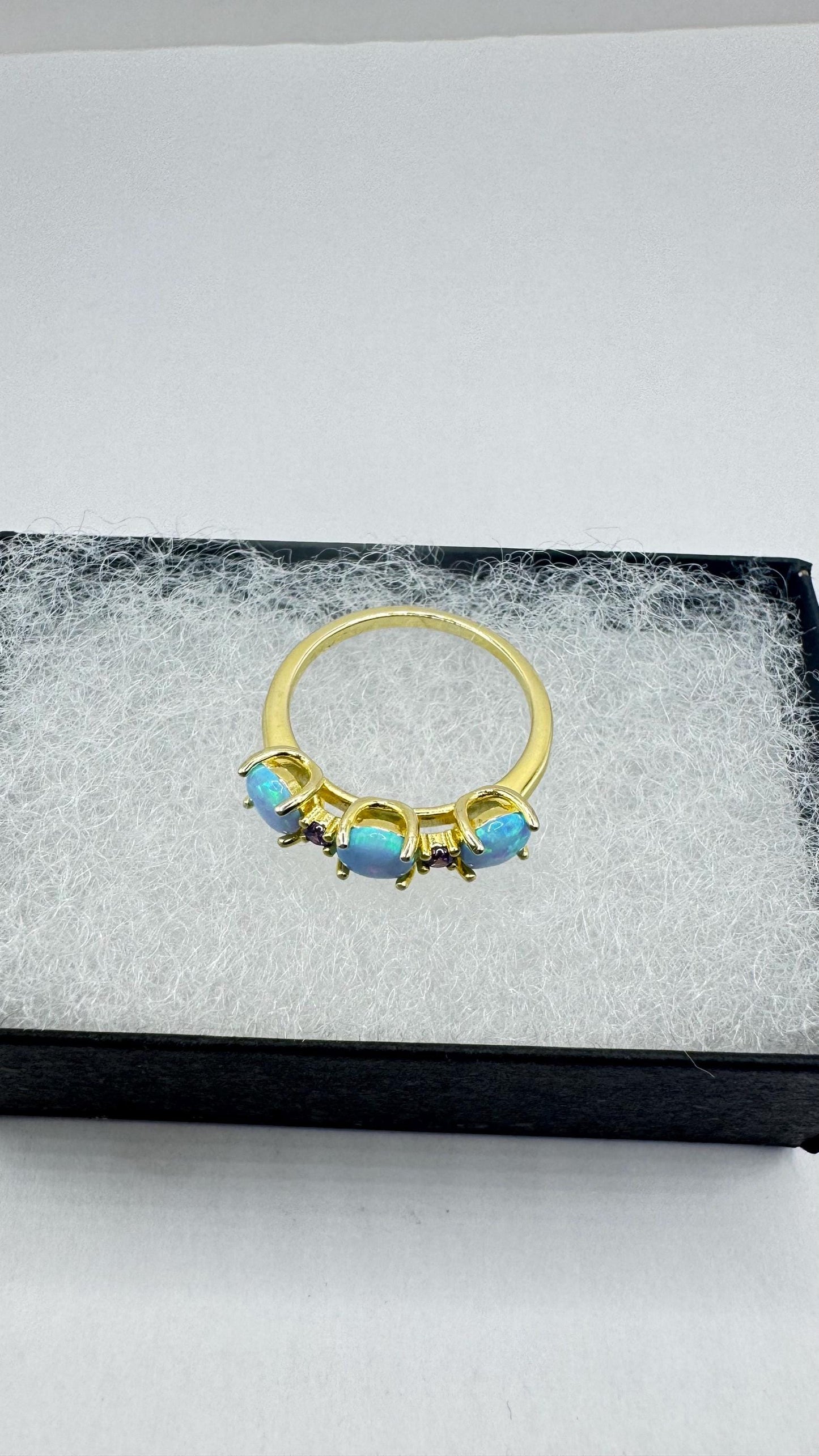 Vintage Fire Opal Green Chrome Diopside Ring Gold 925 Sterling Silver Cocktail Weddng Band Bride Something Blue