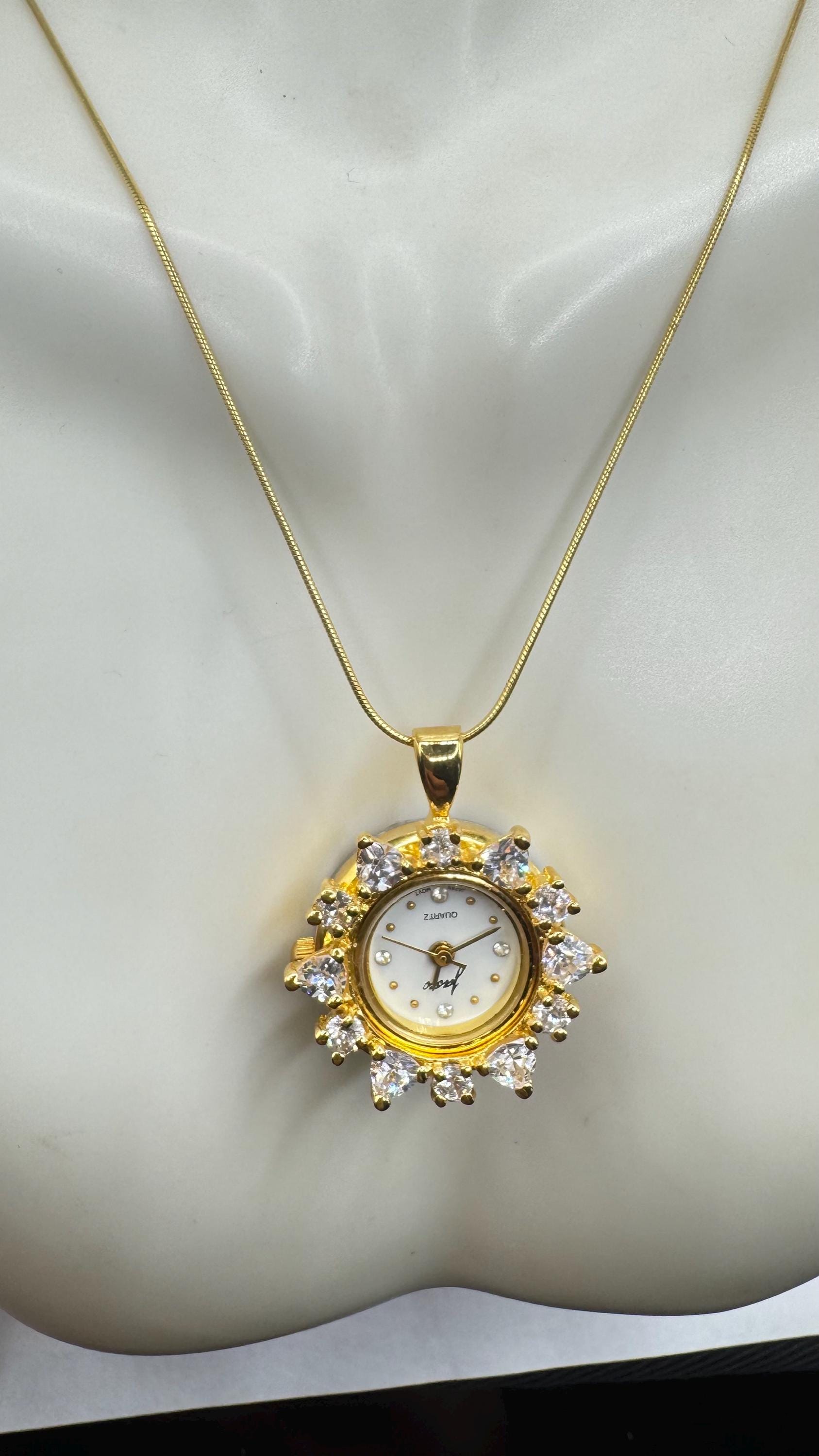 Vintage Watch Necklace 925 Sterling Silver Genuine Gemstone Antique Pendant