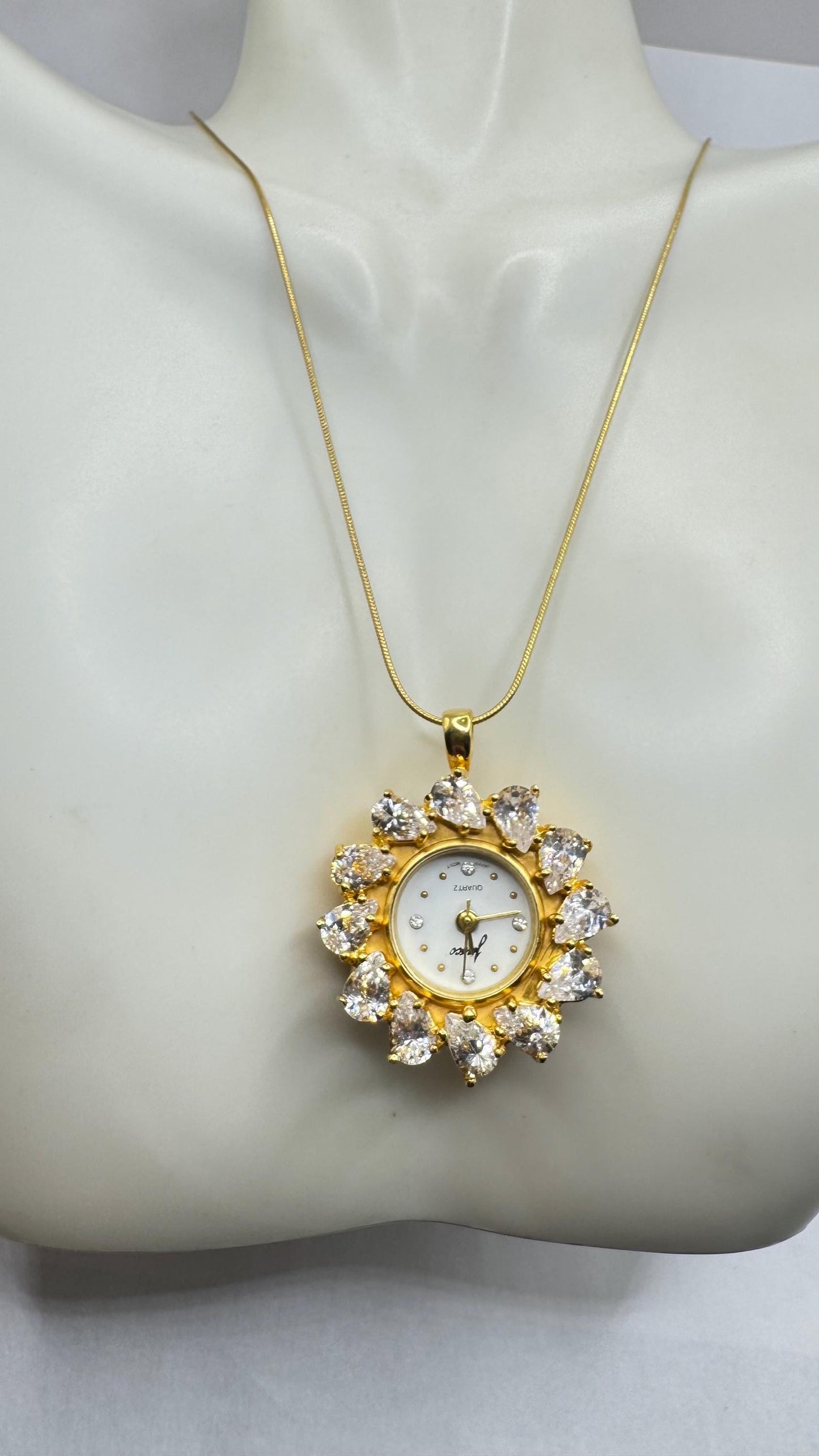 Vintage Watch Necklace 925 Sterling Silver Genuine Gemstone Antique Pendant