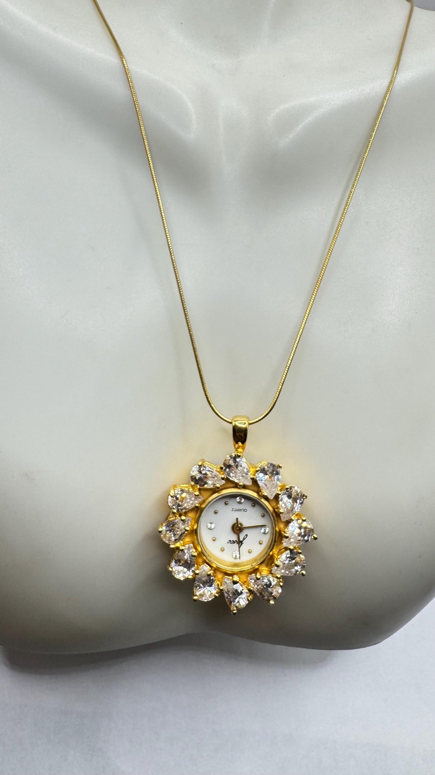 Vintage Watch Necklace 925 Sterling Silver Genuine Gemstone Antique Pendant