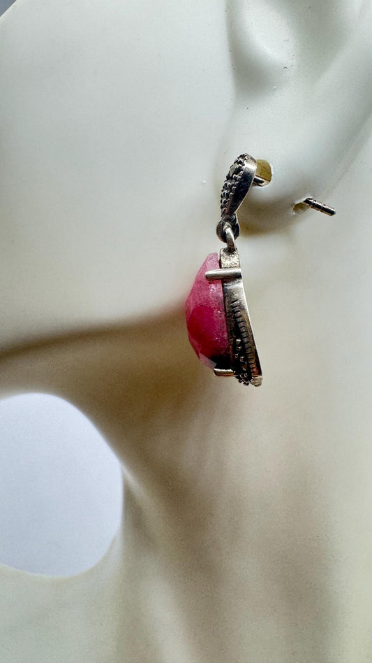 Vintage Marcasite and Pink Ruby 925 Sterling Silver Dangle Earrings