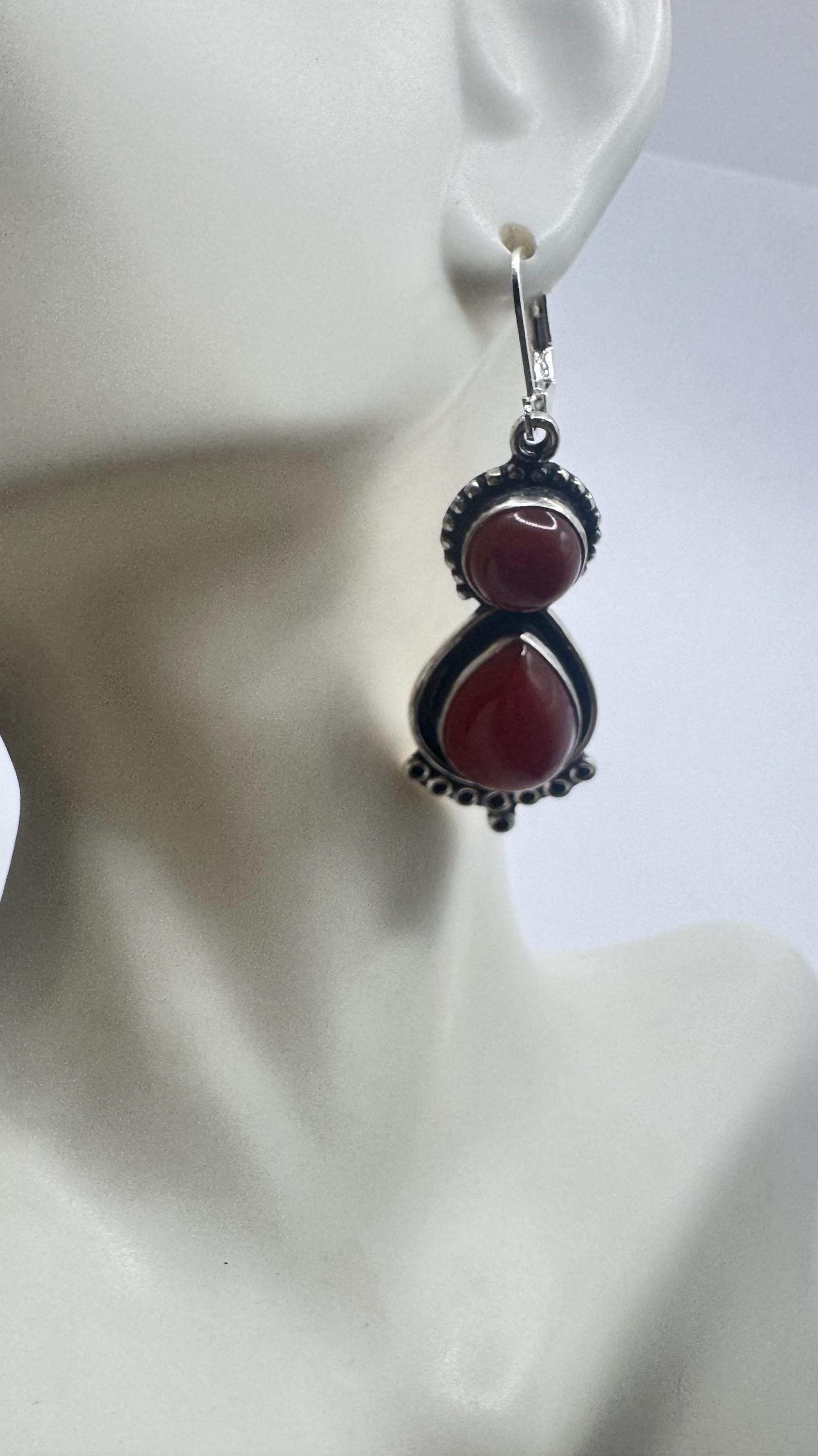 Vintage Genuine are Carnelian 925 Sterling lever backs Silver Filligree Dangle Chandelier Earrings